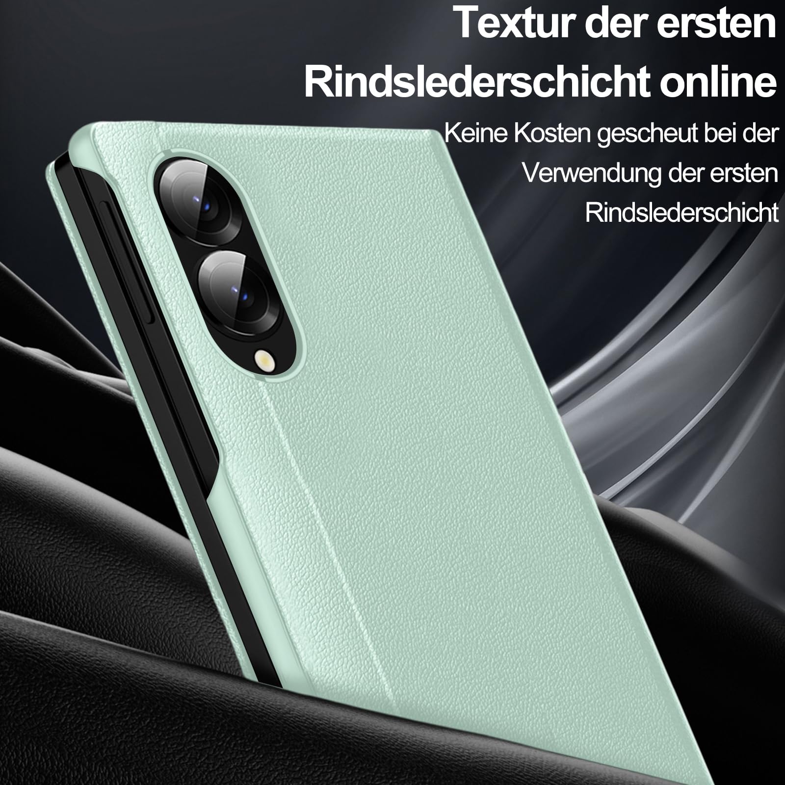 Custodia a portafoglio per Samsung Galaxy Z Fold 8, in pelle PU, con scomparto per carte di credito, supporto e finestra, antiurto con protezione per fotocamera, verde chiaro