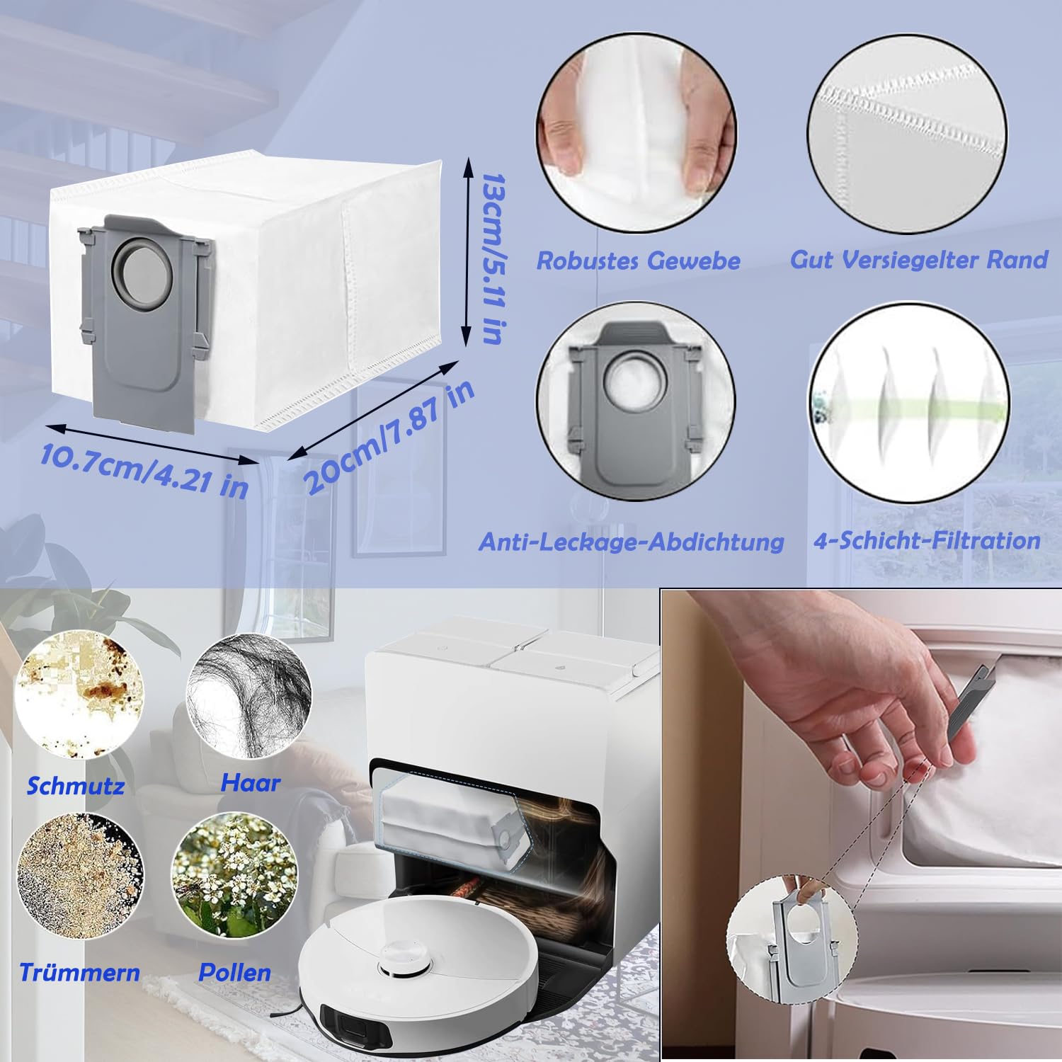 21-delig accessoireset voor Roborock Qrevo Master/Qrevo Slim robotstofzuiger, 2 rubberen hoofdborstels, 6 stofzakken, 4 HEPA-filters, 4 schoonmaakdoeken, 4 zijborstels, 1 reinigingsborstel 21-delig accessoireset voor Roborock Qrevo Master/Qrevo Slim robotstofzuiger, 2 rubberen hoofdborstels, 6 stofzakken, 4 HEPA-filters, 4 schoonmaakdoeken, 4 zijborstels, 1 reinigingsborstel