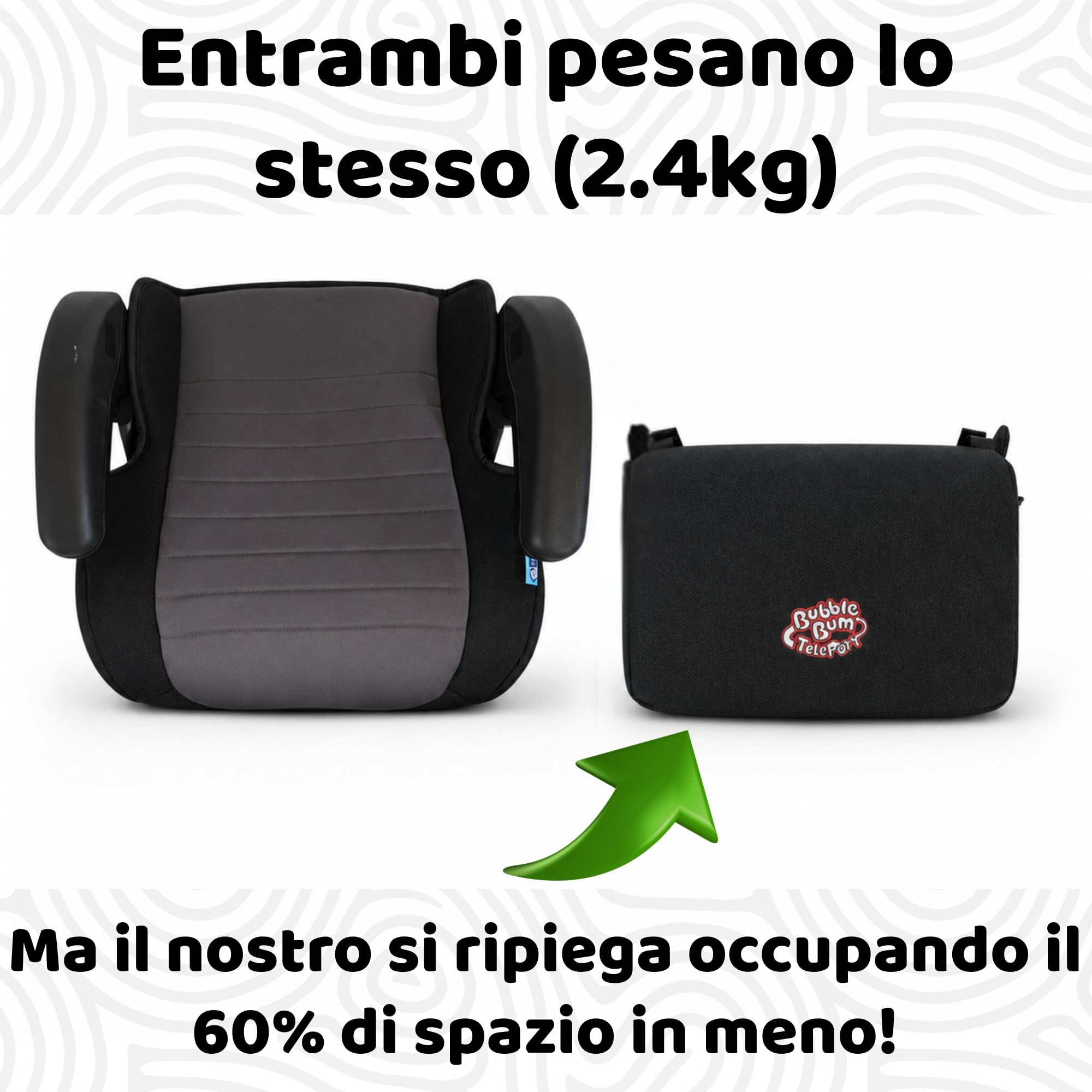 BubbleBum Teleport, rialzo per auto con schienale scoperto, telescopico portatile, ideale per l'uso quotidiano e pieghevole per viaggi, certificato R129, altezza da 125 cm a 150 cm, nero
