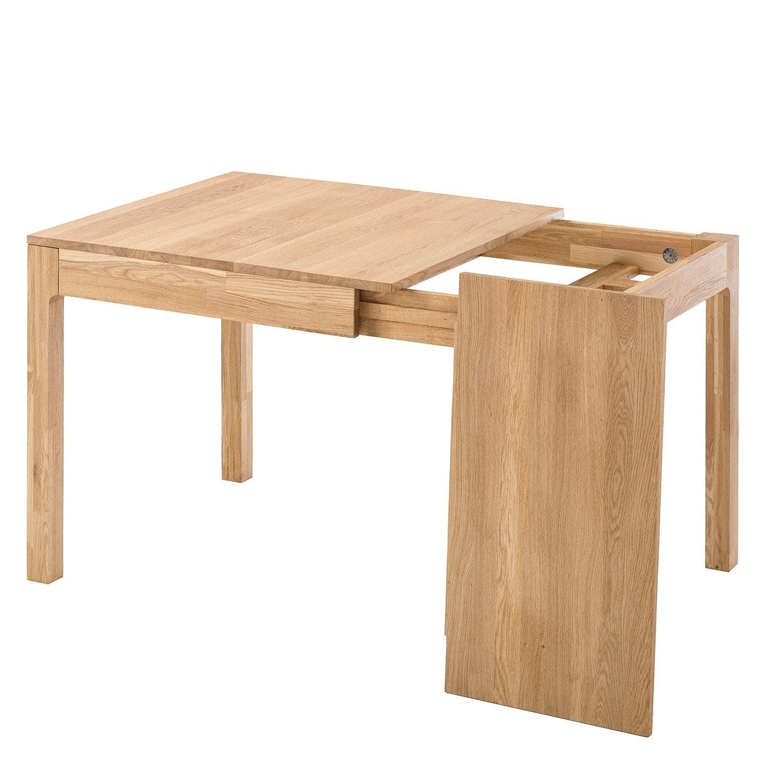 Marsi Mesa de Comedor Extensible MARSI de Madera Maciza Roble, Ideal para Cocina Salon, Muebles Estilo Nordico, Mesa Rectangular (120-160x80x75cm., Roble Natural)