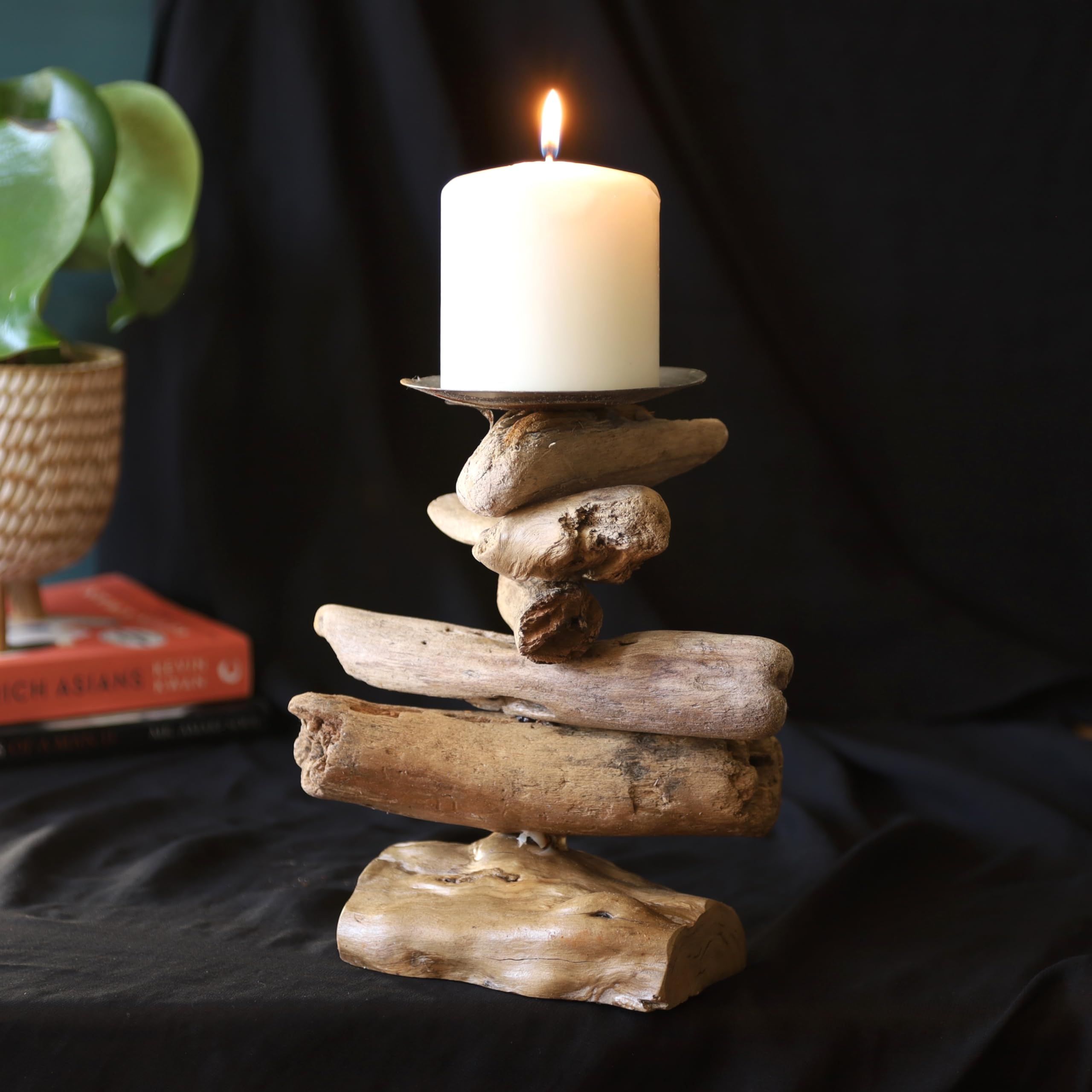 Fyne-Finds Natural Handmade Rustic Driftwood Candle Holder Nautical Coastal Home Decor Accent 18-20Cm