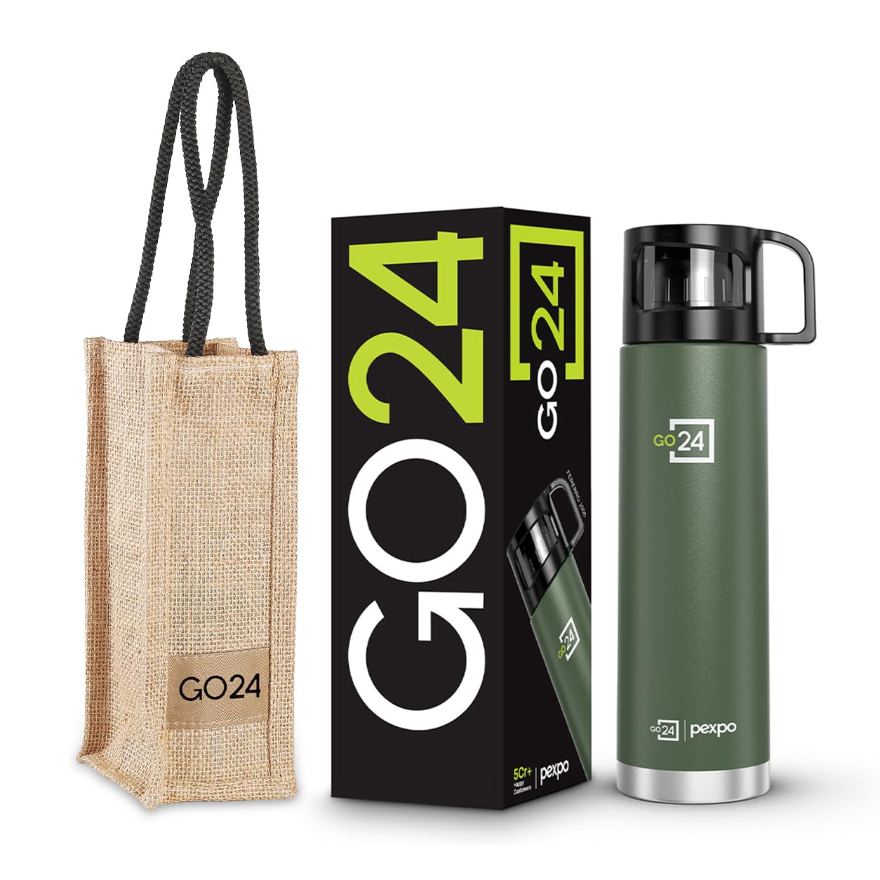 Go24 pexpo Stainless Steel Water Bottle Fererro Military Green 1000ml