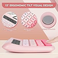 Vista 4 de Mechanical Switch Calculator, Desktop Calculators, Pink Calculators Big Buttons, 12-Digits Large LCD Display, Solar & Battery Dual Power, Desk