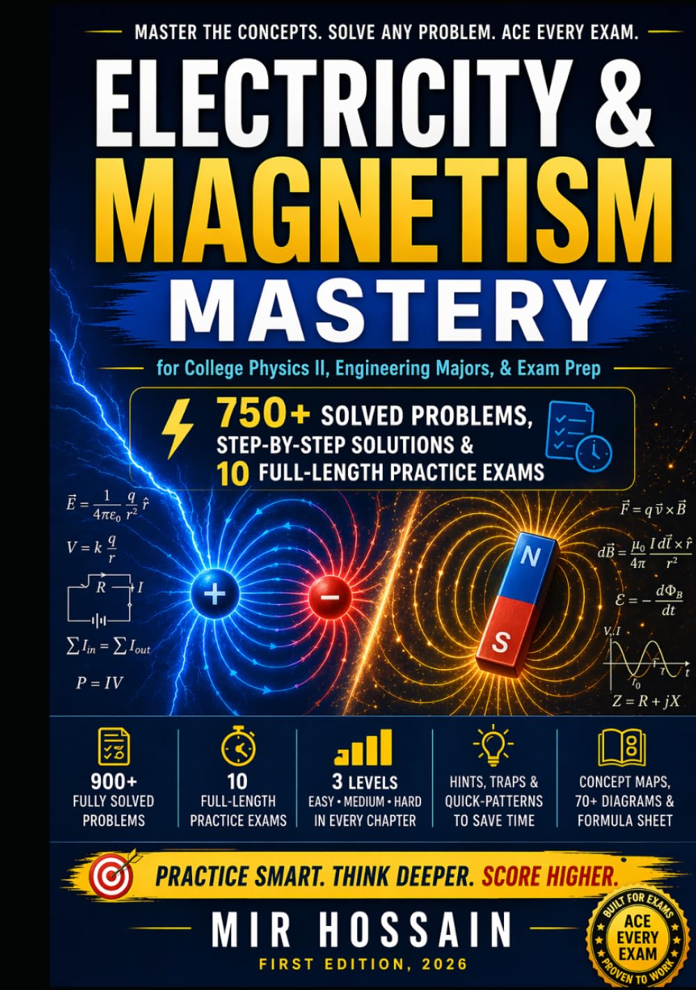 Electricity & Magnetism Mastery for College Physics II, Engineering Majors, & Exam Prep: 750+ Solved Problems, Step-by-Step Solutions & 10 Full-Length Practice Exams