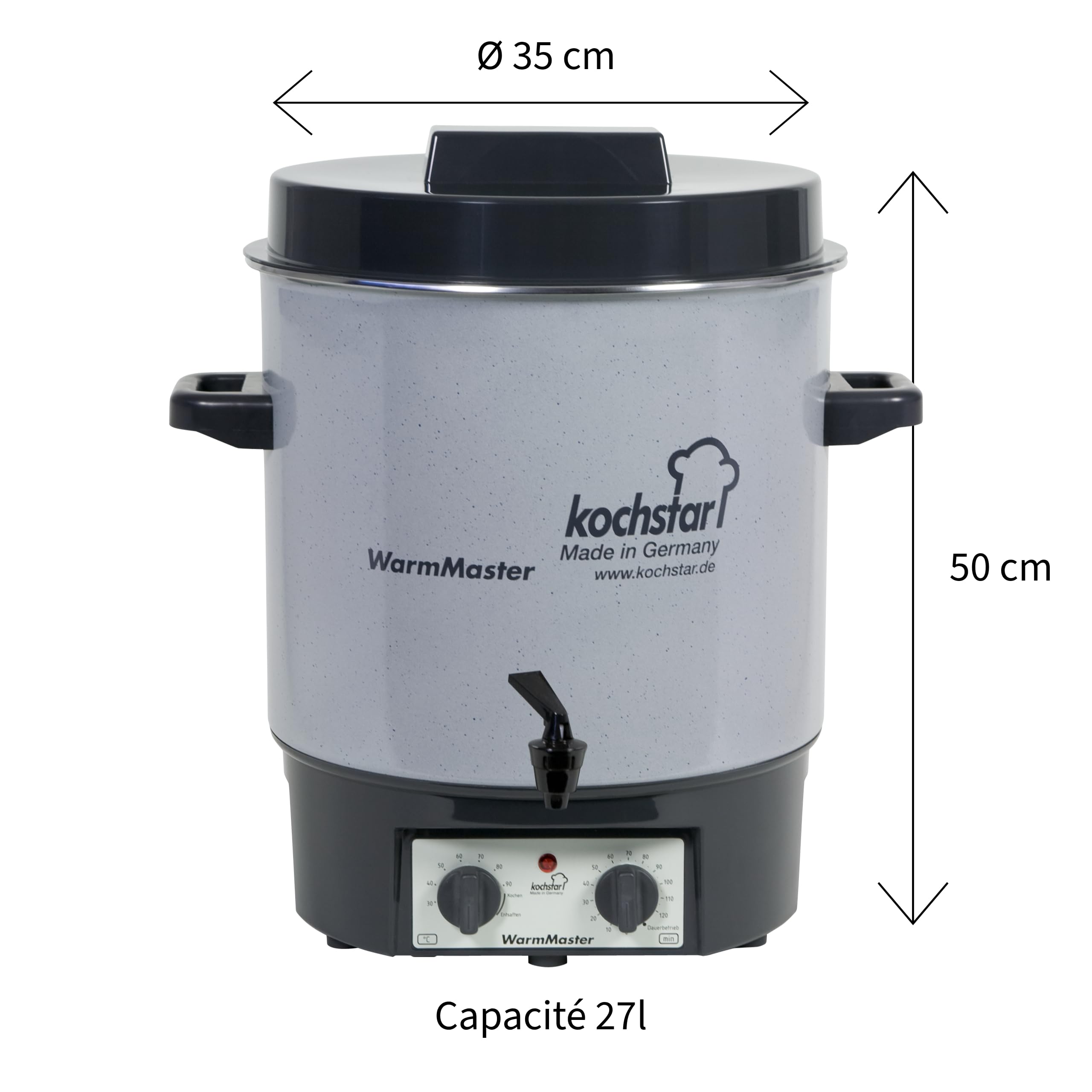 KOCHSTAR Sterilisator Emaille Thermo Wasserhahn Timer 27/29 l 45 x 42 x 29 cm Grau