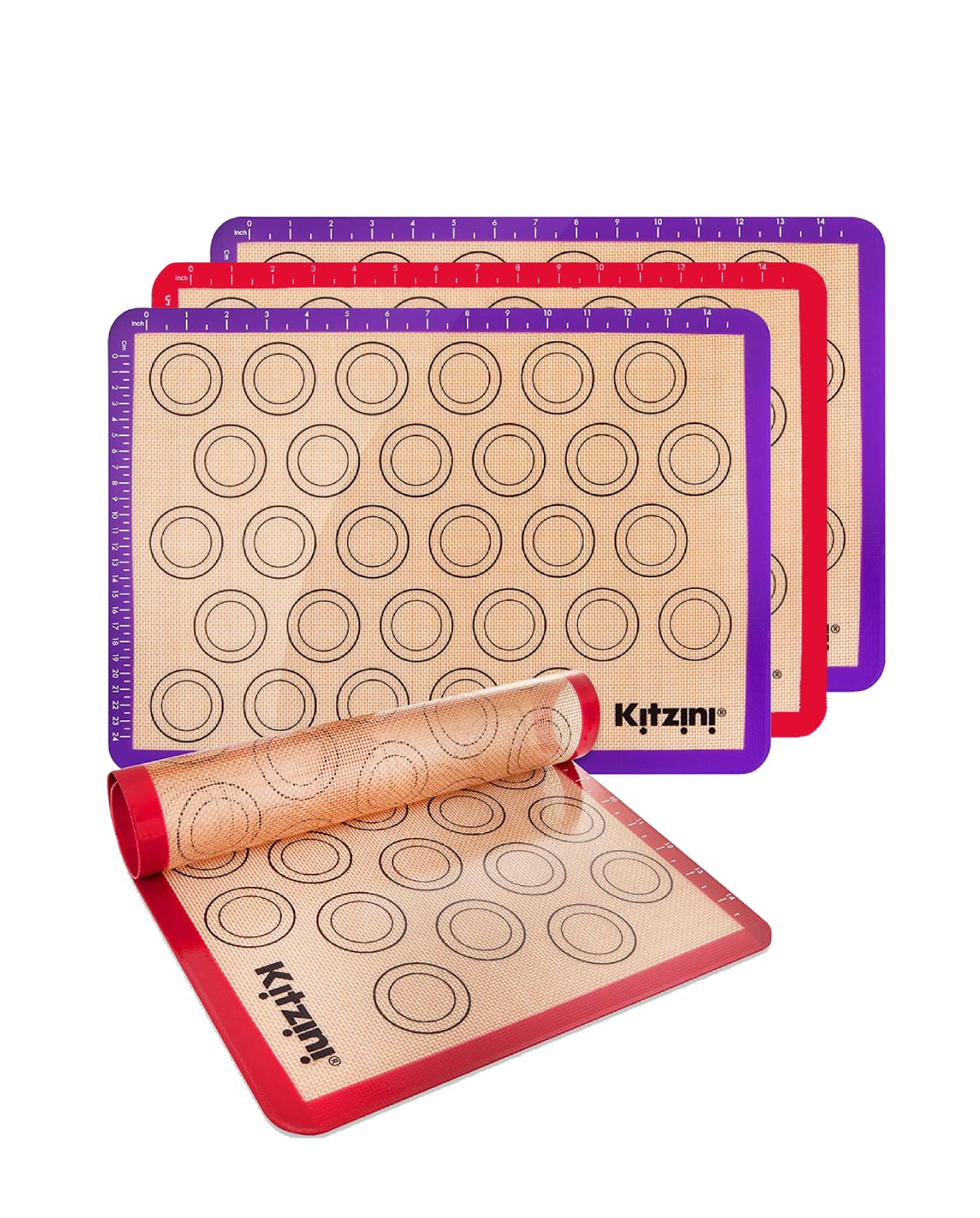 Kitzini Silicone Baking Mats. 4 Half Mats. BPA-Free, Non Stick. Perfect for Macarons, Cookies & Pastries