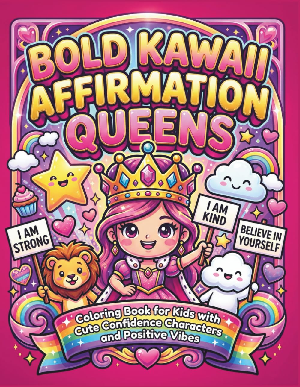 Bold Kawaii Affirmation Queens: Coloring Book for Kids with Cute Confidence Characters and Positive Vibes