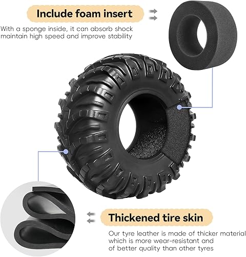 Miniatura 4 de 2.2 RC Crawler Neumáticos 1/10 RC Crawler Neumáticos con insertos de espuma OD 5.04 pulgadas/5.039 in para Axial Wraith Wrangler Wraith Spawn 1/10