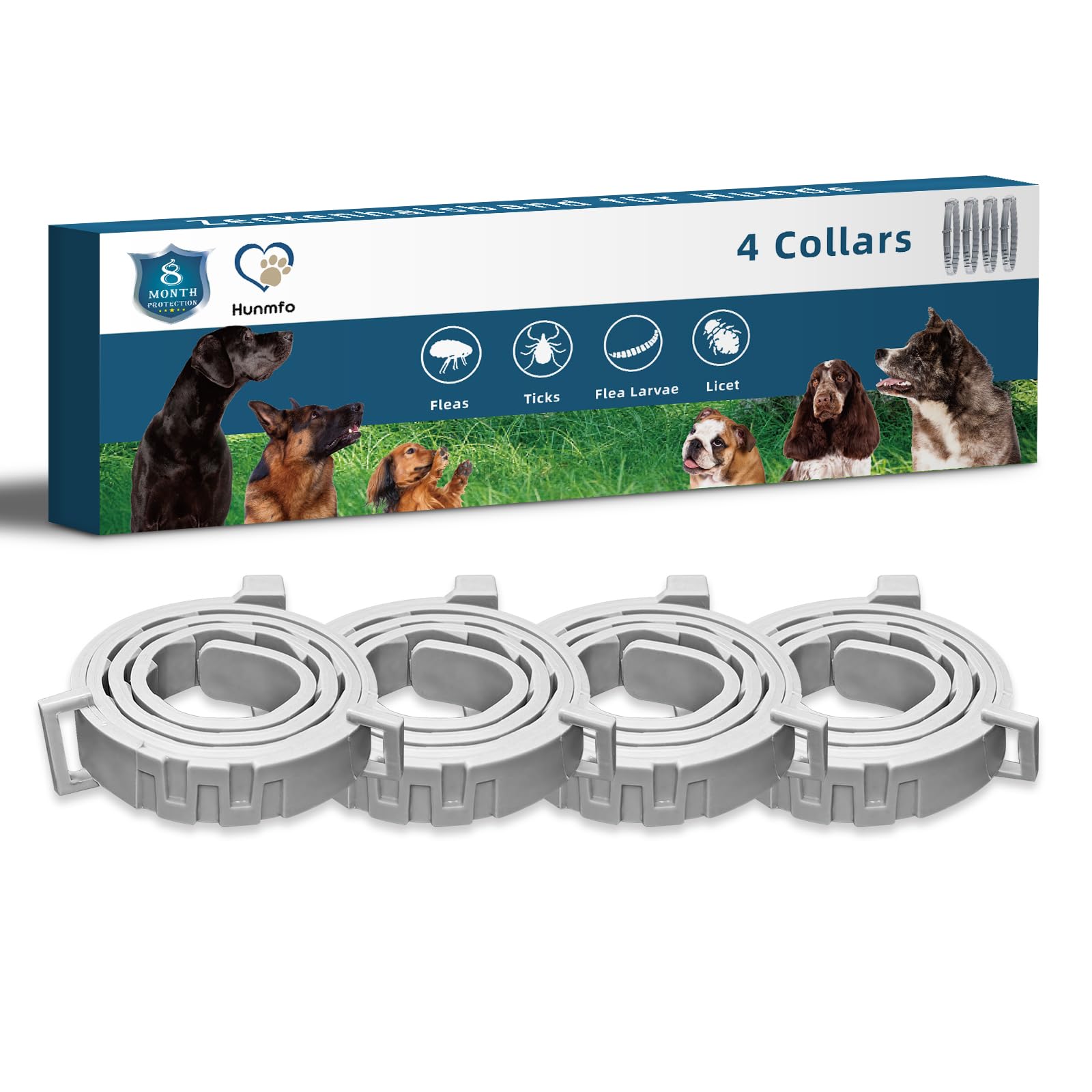 4 Collar contra Pulgas y Garrapatas para Perros y Gatos Control Antipulgas 8 Meses de Protección Collar Antipulgas para Perros de 65cm Taglia Unica (4pack)