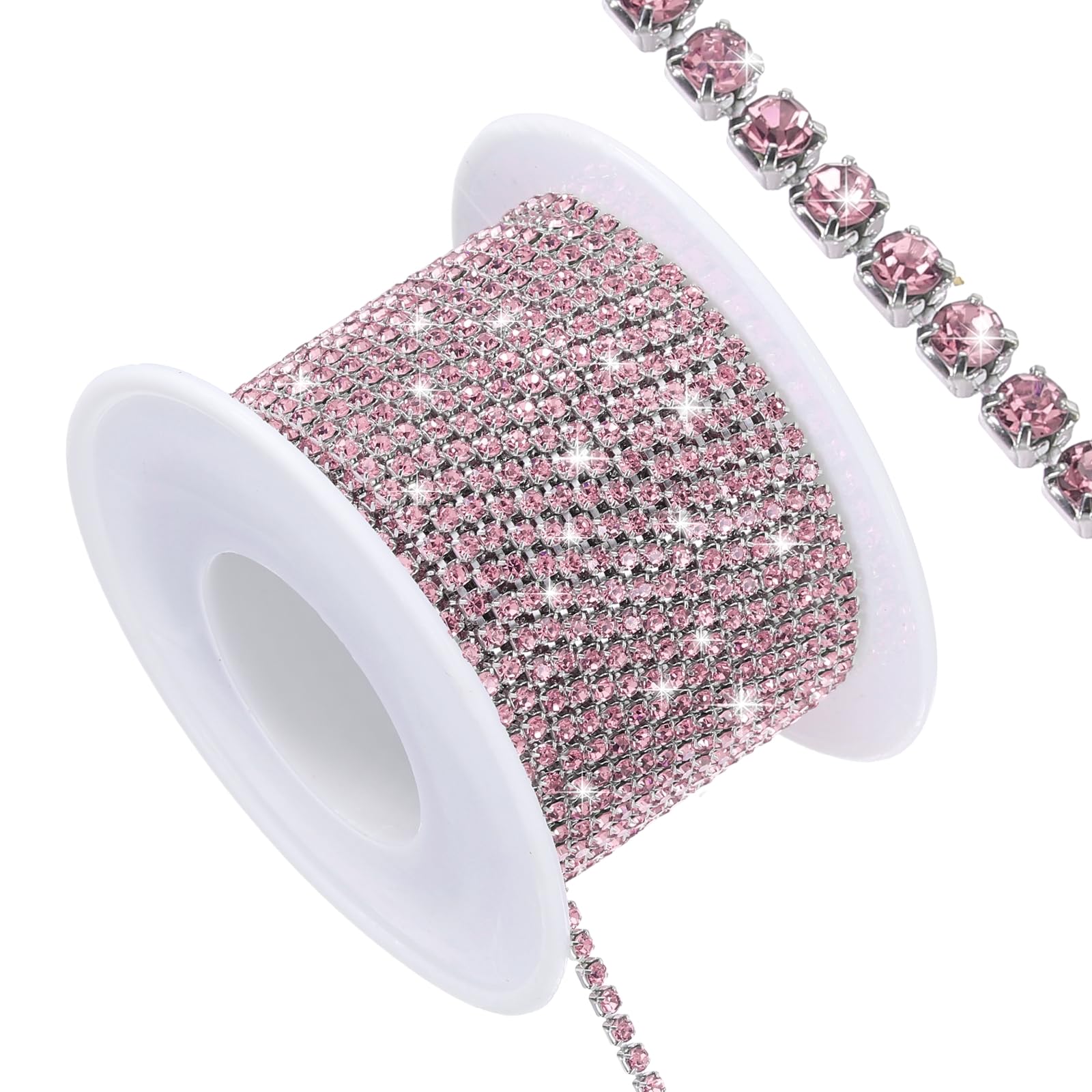 Strass en cristal haut de gamme rose clair et base argentée 9,9 m pour bijoux