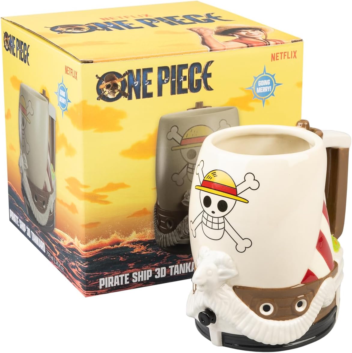 Grupo Erik Beer Tankard One Piece Gadget - Decorative Beer Glasses Going Merry with Bright Colors and Well Painted, Large Cup 750ml | One Piece Manga: Funny Gifts