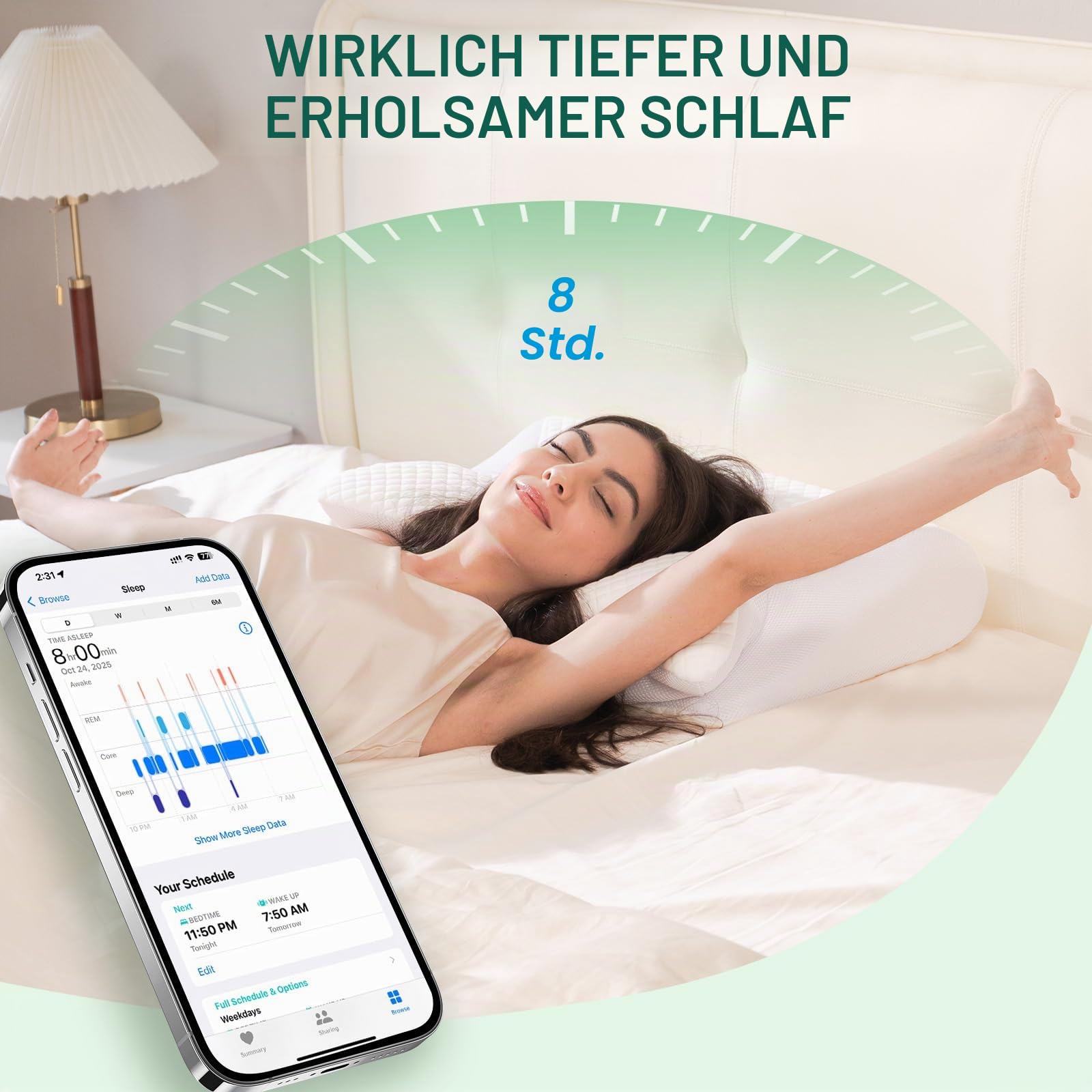 Nackenkissen 2 in 1 Memory Foam Kissen 60x40x12/14cm Weiß | Ergonomisches Nackenstützkissen für Rücken-, Seiten- und Bauchschläfer, Waschbarer und Abnehmbarer Kissenbezug
