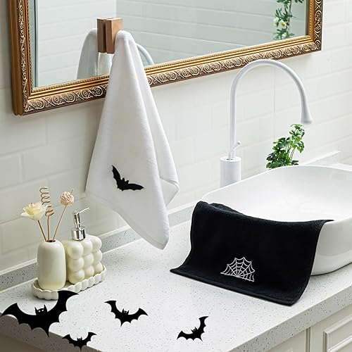 Miniatura 3 de 2 toallas de mano góticas de 13.3 x 29.5 pulgadas, de algodón bordado, telaraña, para baño, cocina, decoración de Halloween, regalos de cumpleaños