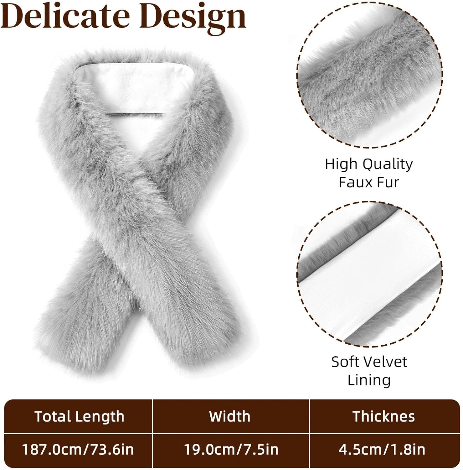 Women's Faux Fur Collar Scarf Wrap, Warm Scarf Wrap Stole Shawl Shrug Neck Warmer for Winter - Image 2