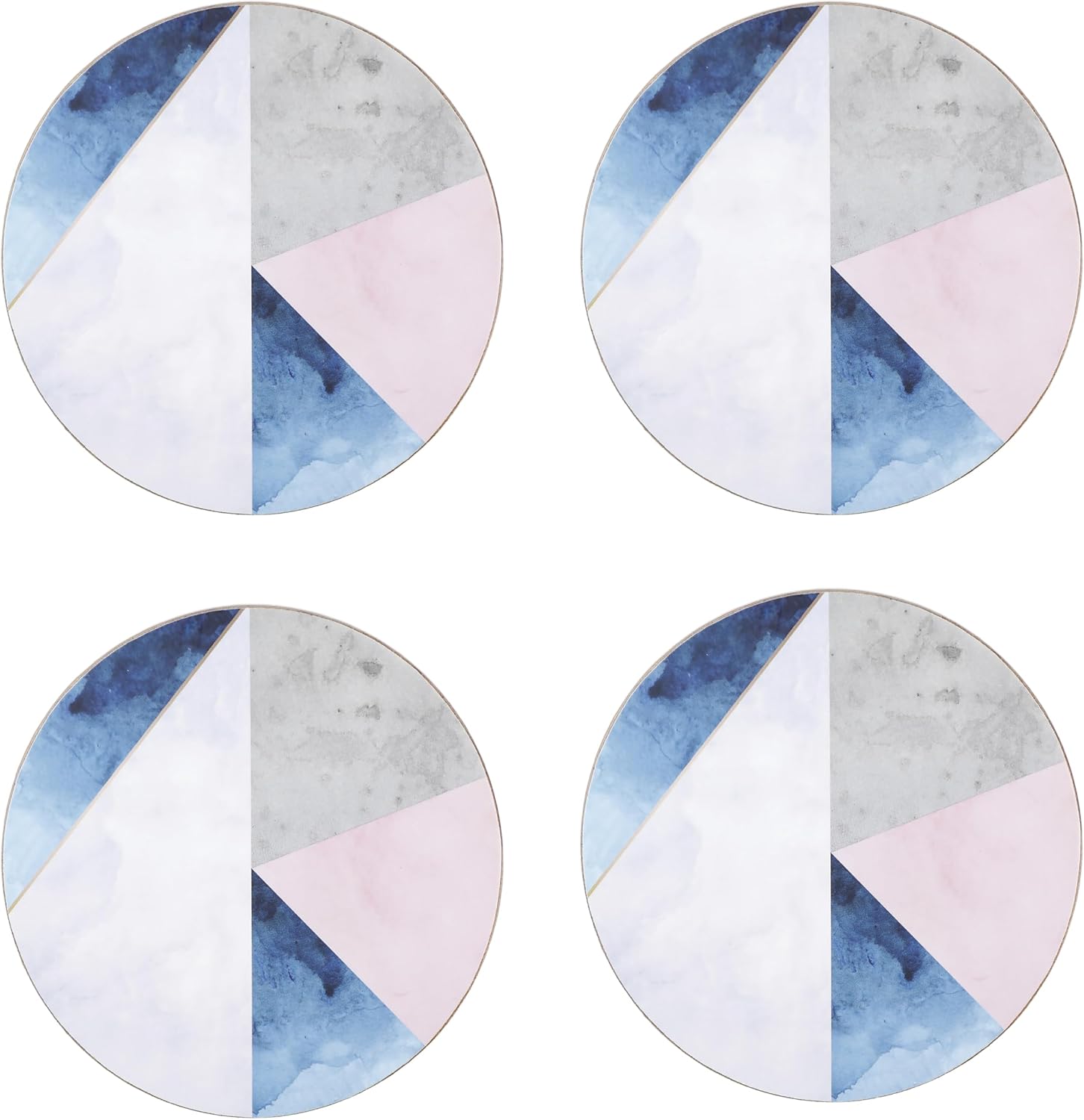 Creative Tops ‘Geometric Palette’ Printed Round Cork-Backed Drinks Coasters, 12 cm - Blue/Grey (Set of 4)
