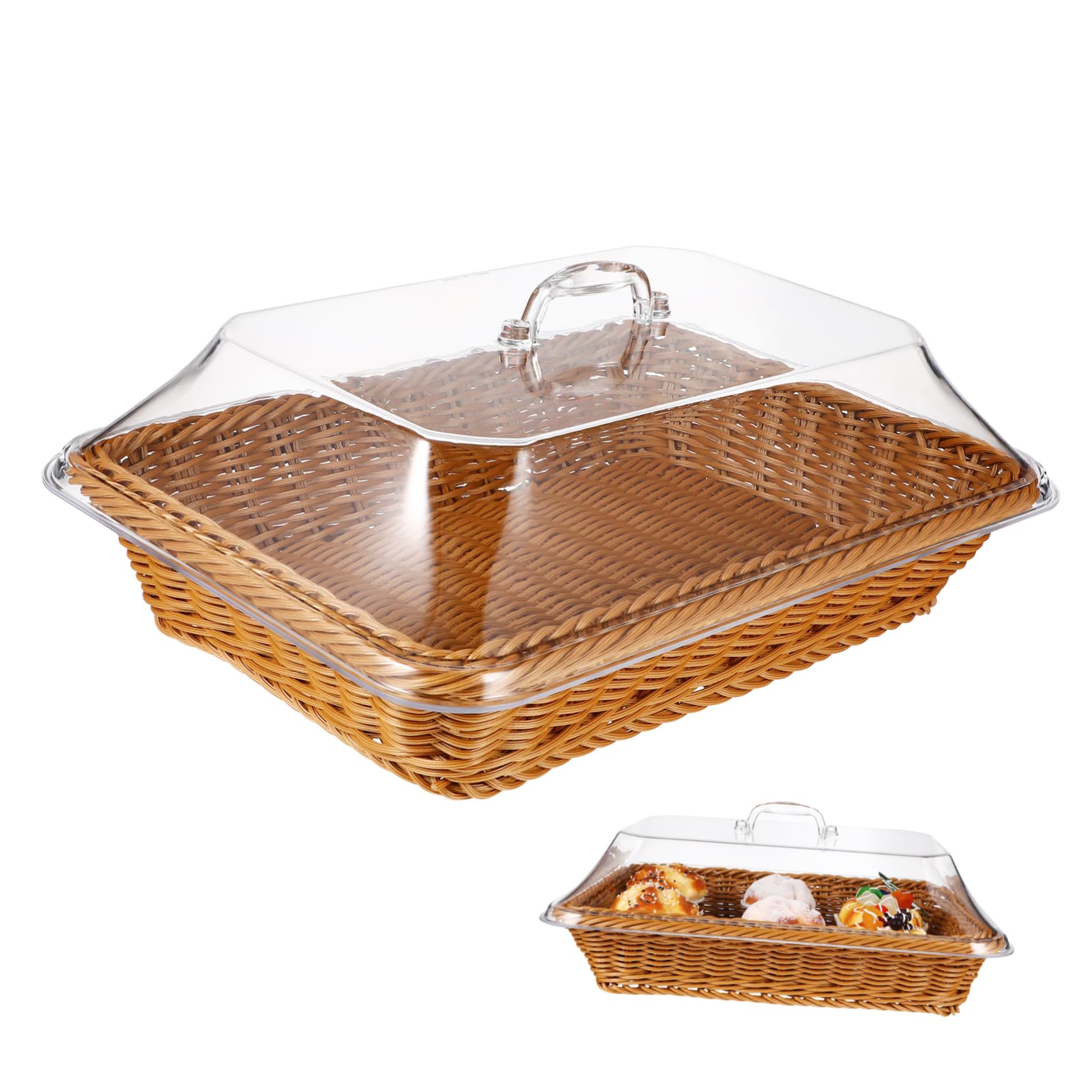 Zerodeko Imitation Rattan Woven Basket Storage Basket with Bread Storage Basket Wicker Baskets Woven Basket Decor Storage Containers Wicker Bread Basket Lid Acrylic Food Basket With Cover