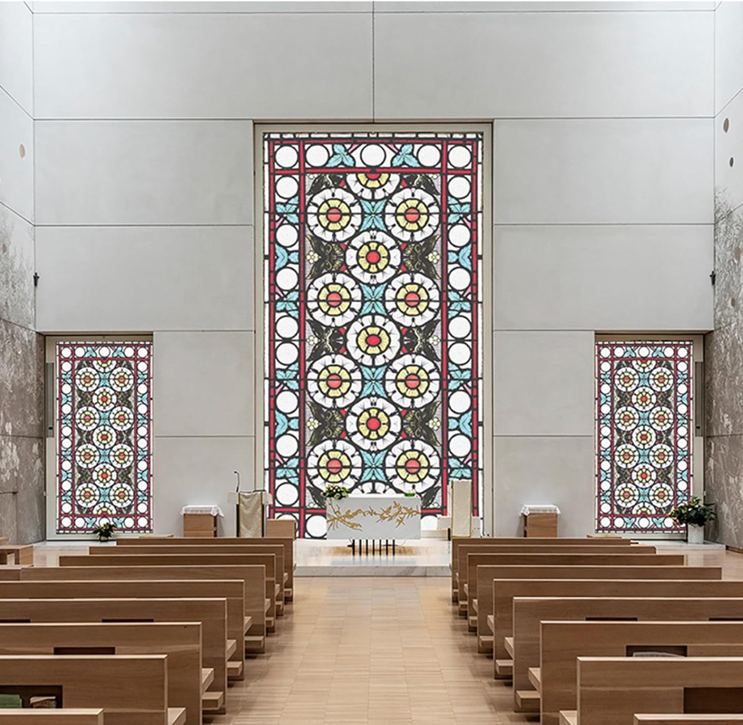 窓用フィルム ステンドグラスシール 教会 欧米風 目隠しシート アンティーク 外から見えない 剥がせる 日よけ 暑さ対策 紫外線/日