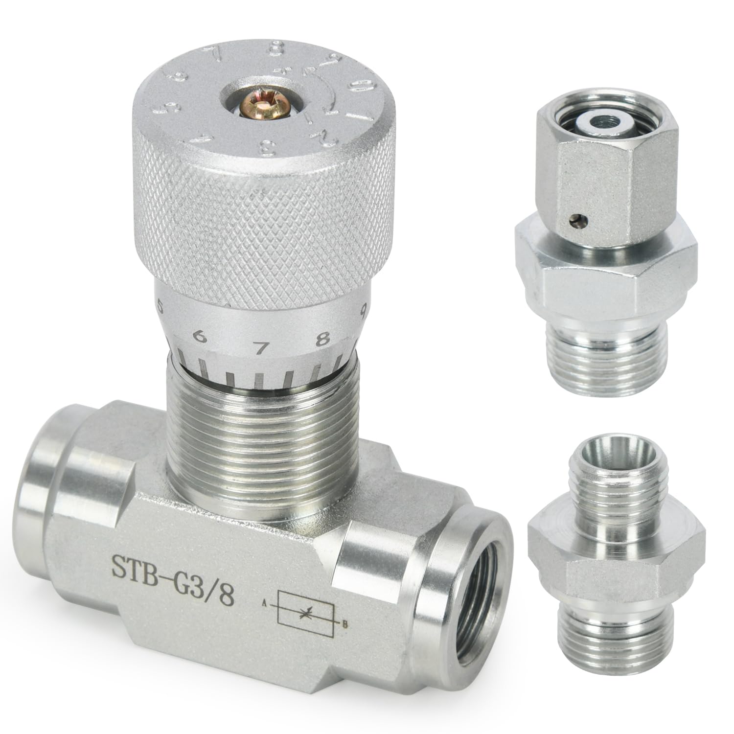 STB-G3/8 3/8" L08 Hydraulic Flow Control Valve Compatible with 1-2 Ton Mini Excavator, Bidirectional Restrictor Valve with Two-Sided Connectors