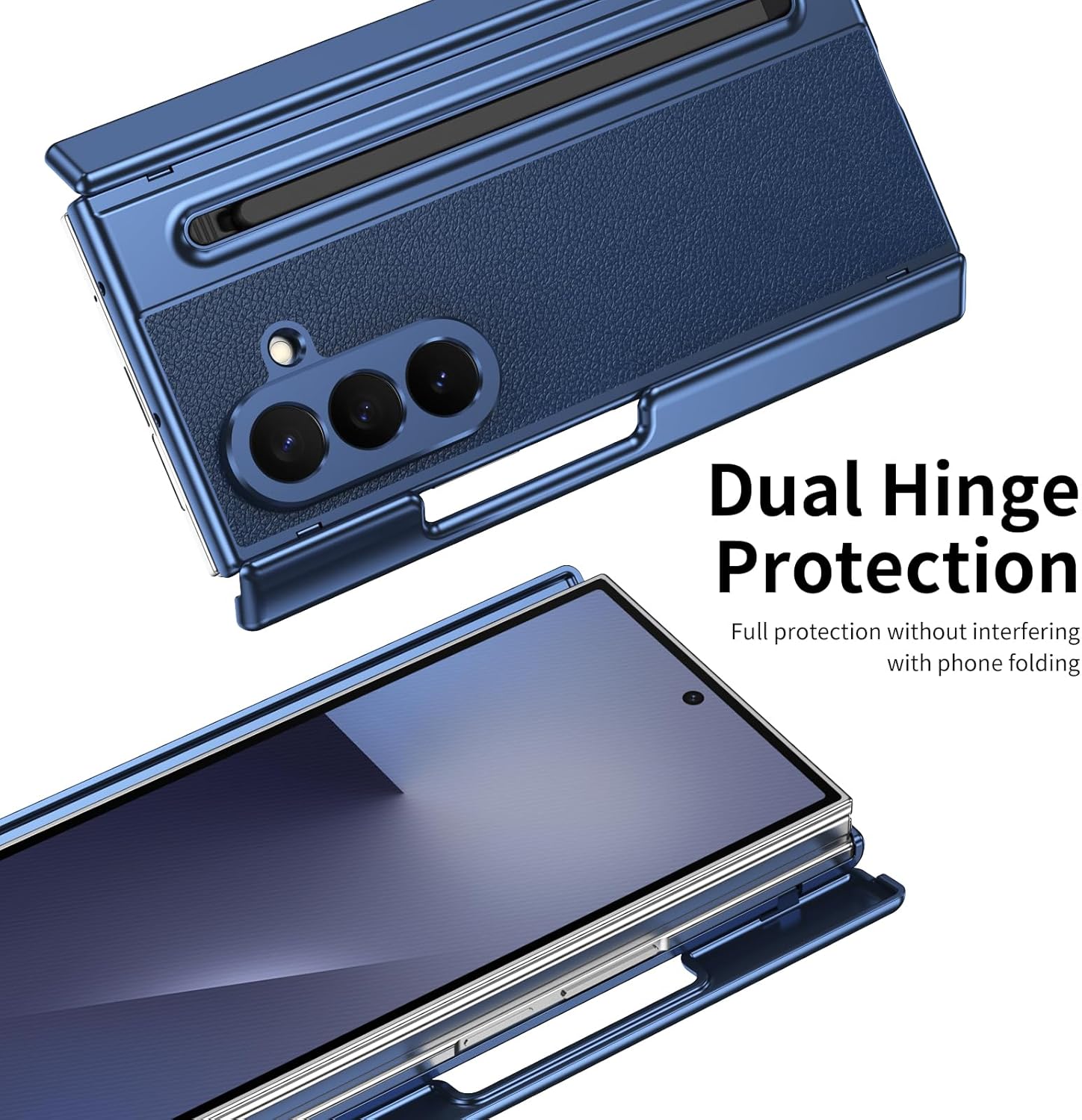 for Samsung Galaxy Z Trifold Case with S Pen Holder & Stylus Pen, Magnetic Hinge Cover Side Elevated All-Round Protection Shockproof Premium Slim Leather Phone Case for Galaxy Z Trifold Blue