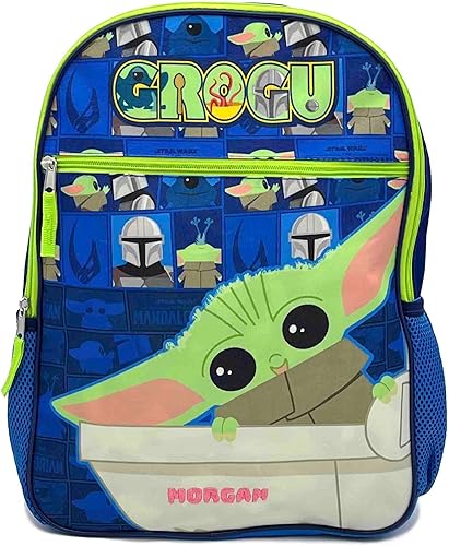 DIBSIES Mochila personalizada de Star Wars Mandalorian Grogu Baby Yoda, Verde, Mochila personalizada de Star Wars Mandalorian Grogu Baby Yoda