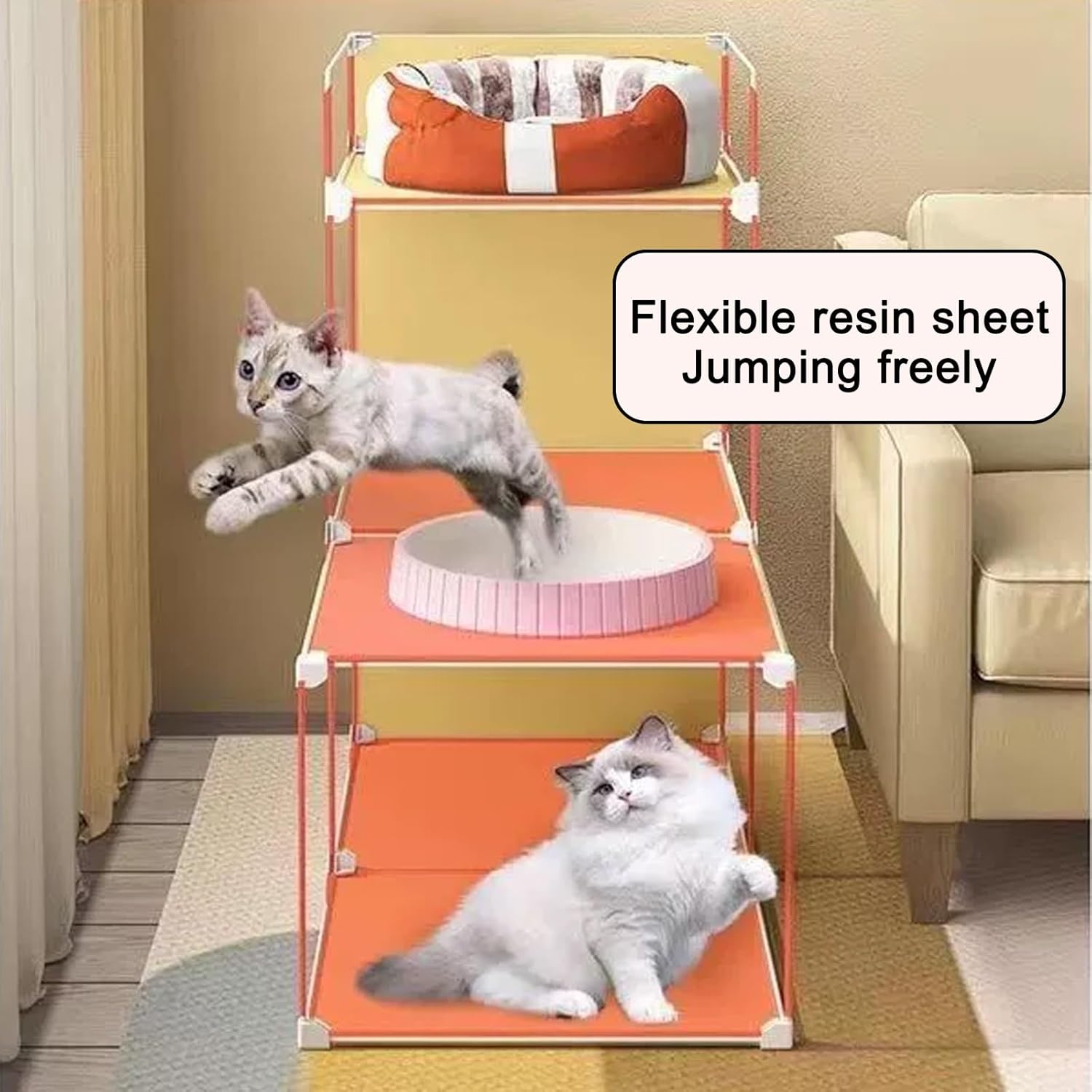 2-Tier Large s Indoor DIY Cat Kennel Removable Cat Enclosure Splicable, Stepped Type Exercise Place for 1-3 Cats Rabbit Ferret Hedgehog(White)