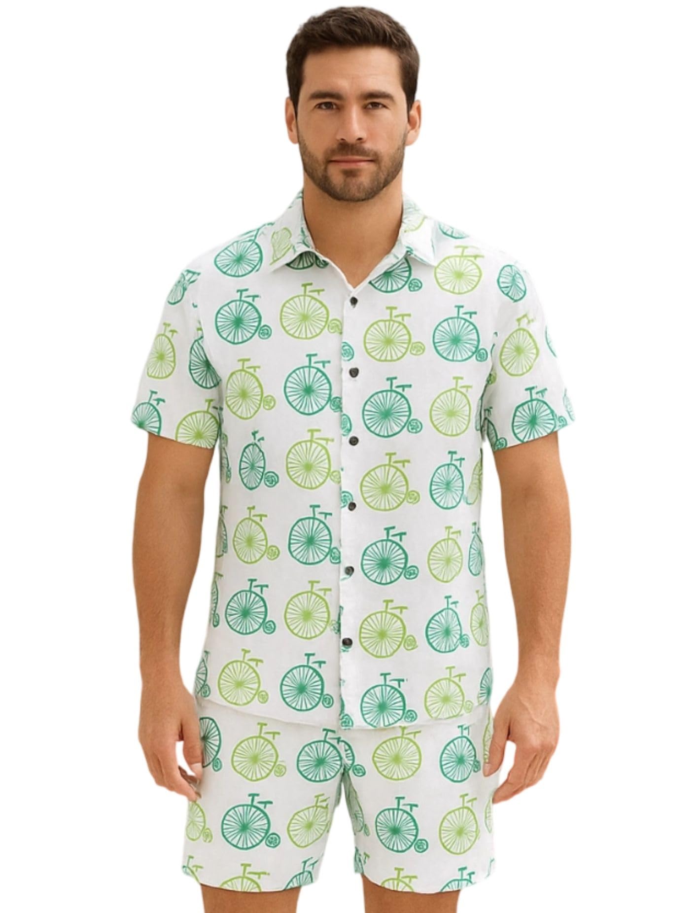 Men’s Printed Co-Ord Set | Plus Size Casual Shirt & Shorts Set | Nightwear Pajama Suit, Loungewear, Beachwear & Vacation Outfit Design No NS Cycle-picture-51