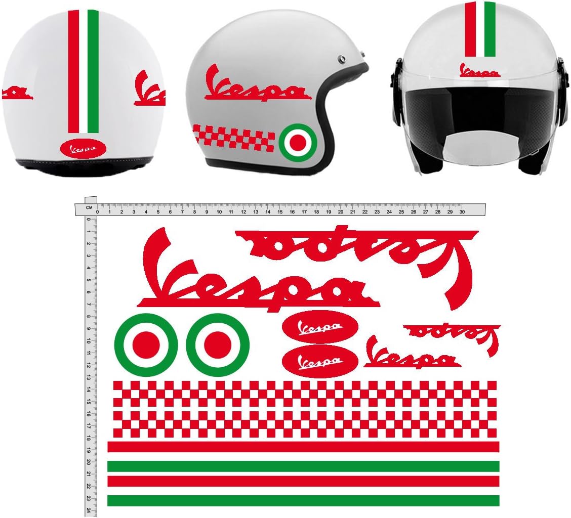 Stickers Casco Kit Vespa Rosso Italia Helmet Viny Polished Assorted Vinyl