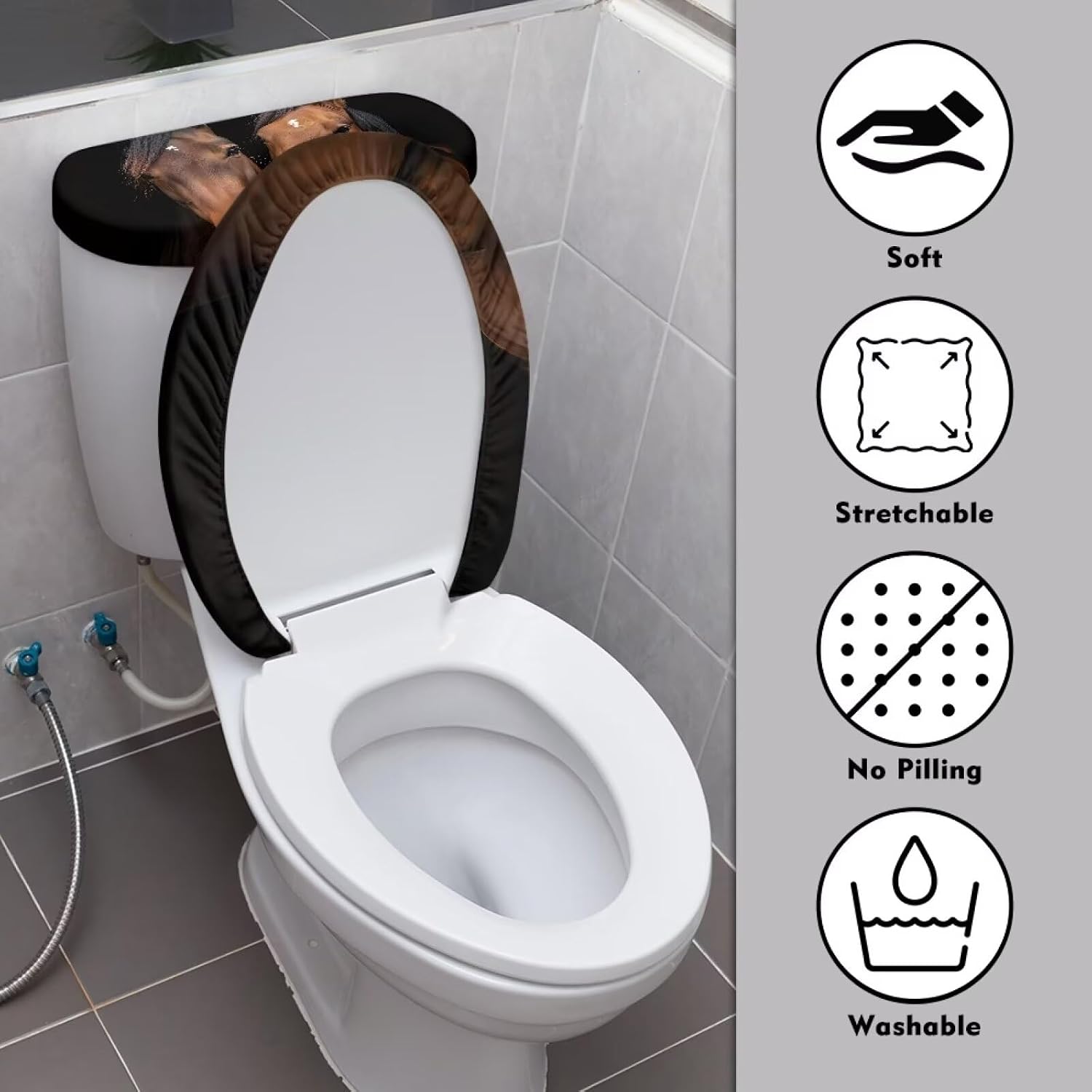 Black Horse Toilet Lid Cover and Toilet Tank Cover Stretch Toilet Seat Covers for Bathroom Fits Most Size Toilet Tanks & Lids Bathroom Decoration Accessories image 3