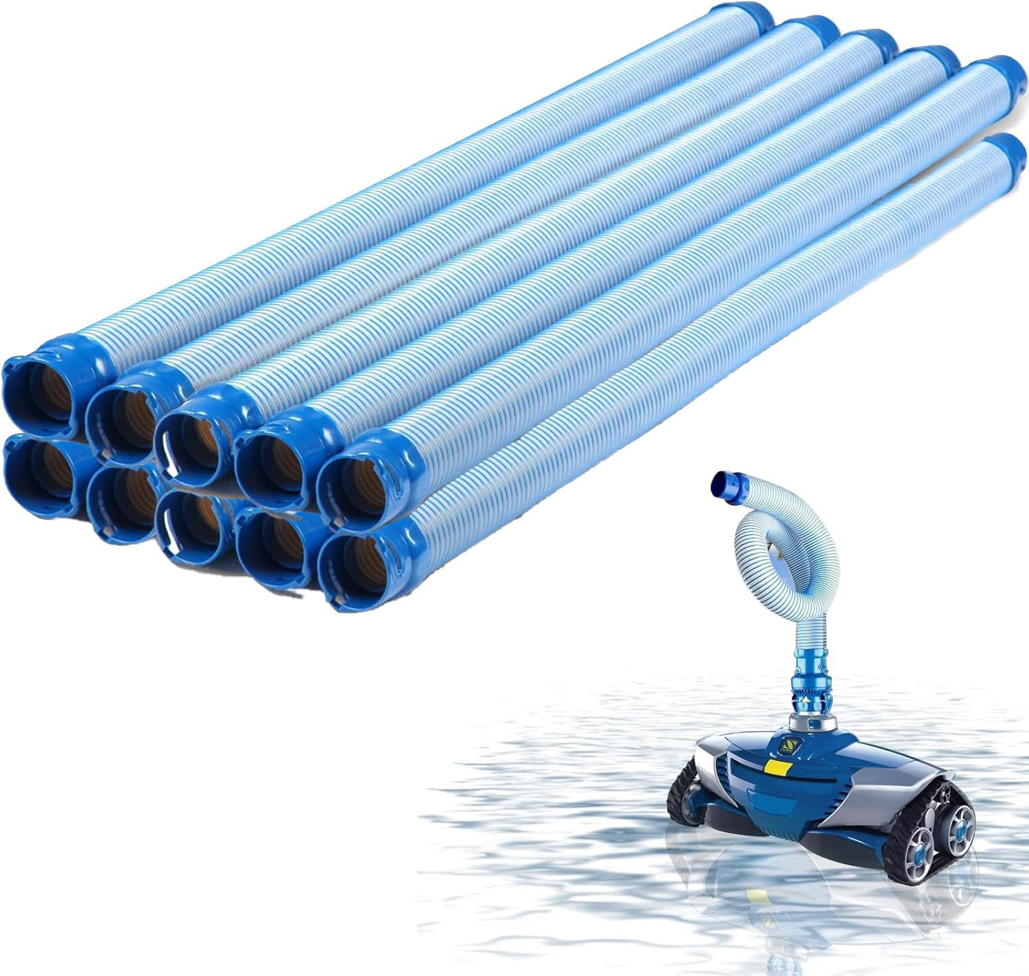 10 Pack, 39 Inch Swimming Pool Vacuum Hose Replacement, Pool Cleaner Hose fit for Zodiac and Polaris MX6 MX8 X7 T3 T5, Blue and White Twist Lock