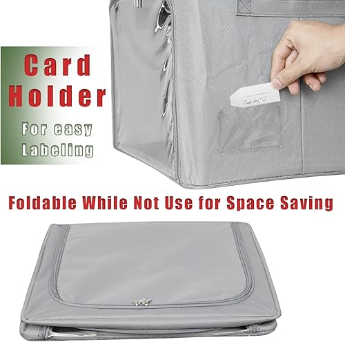 Miniatura 4 de Caja de almacenamiento de ropa organizador plegable apilable asas resistentes con marco de metal para ropa estantes de ropa de cama contenedor de