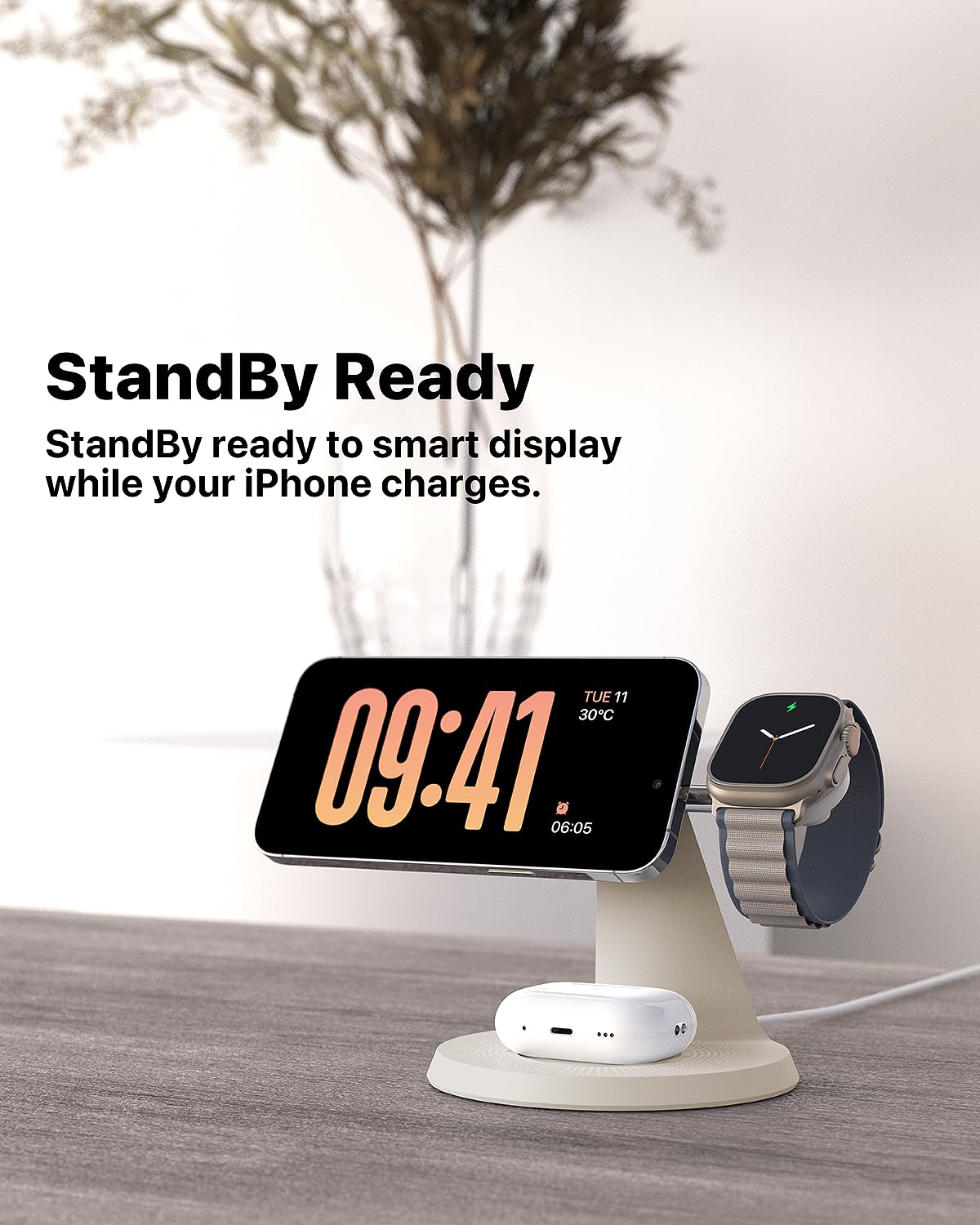 Estación de carga inalámbrica 3 en 1 para dispositivo Apple: estación de carga rápida para iPhone y reloj con MagSafe, soporte de cargador estable para iPhone 12-16 y iWatch y AirPods