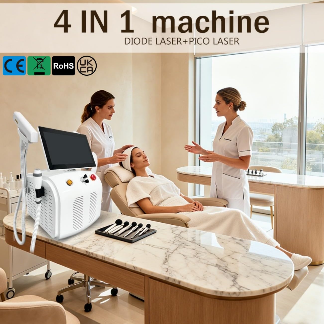 4-in-1 multifunktionales Pikosekundenlaser-Schönheitsgerät, schmerzfreies, dauerhaftes Laser Haarentfernungsgerät, Pikosekundenlaser Gerät zur Entfernung von Sommersprossen und zur Aufhellung