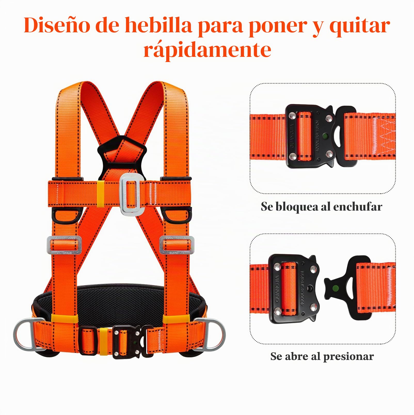 Kit de Arnés de Seguridad, Arnés de Protección Anticaídas de Seguridad, con Soporte para el Vientre Engrosado, Carga de 100 kg, para Trabajo en Altura, Hombres (Hebilla Grande de 1,6 m)