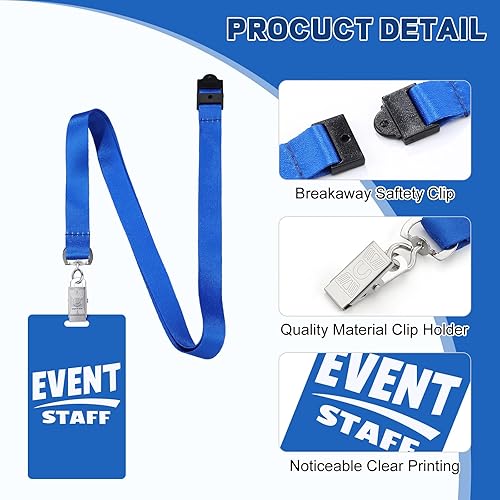 Miniatura 4 de Qilery 50 juegos de cordones para personal de eventos con tarjeta de pase de PVC, cordón azul para eventos, insignias de identificación de