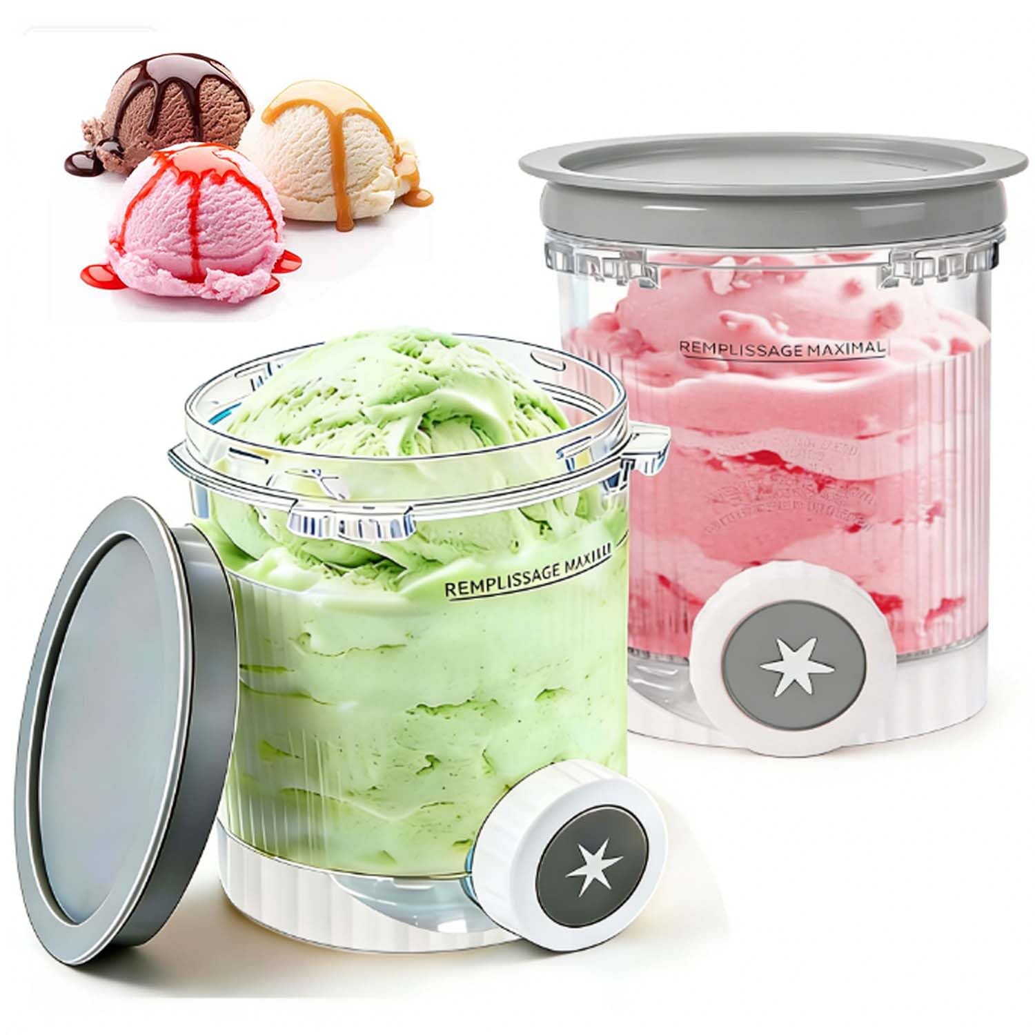 Per 2 contenitori per gelato Ninja Swirl Creami da 480 ml per gelatiere Ninja Creami serie NC701 e NC700 - Senza BPA Lavabili in lavastoviglie Accessori per gelatiere (con coperchi grigi)