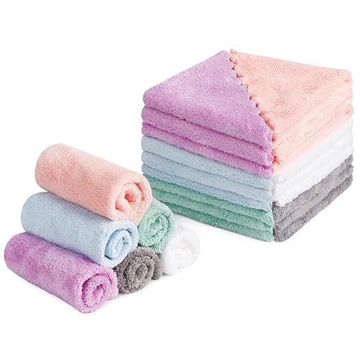HOMEXCEL Premium Makeup Remover Cloth 24 Pack, Reusable Super Soft 7x7 Inch Facial Cleansing Cloths with Just Water, Highly Absorbent Microfiber Coral Velvet Face Towels Washcloths