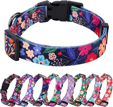 Dog Collar for Large Dogs Special Design Cute Black Floral Plant Pattern Girl Female Pet Collar Black, L