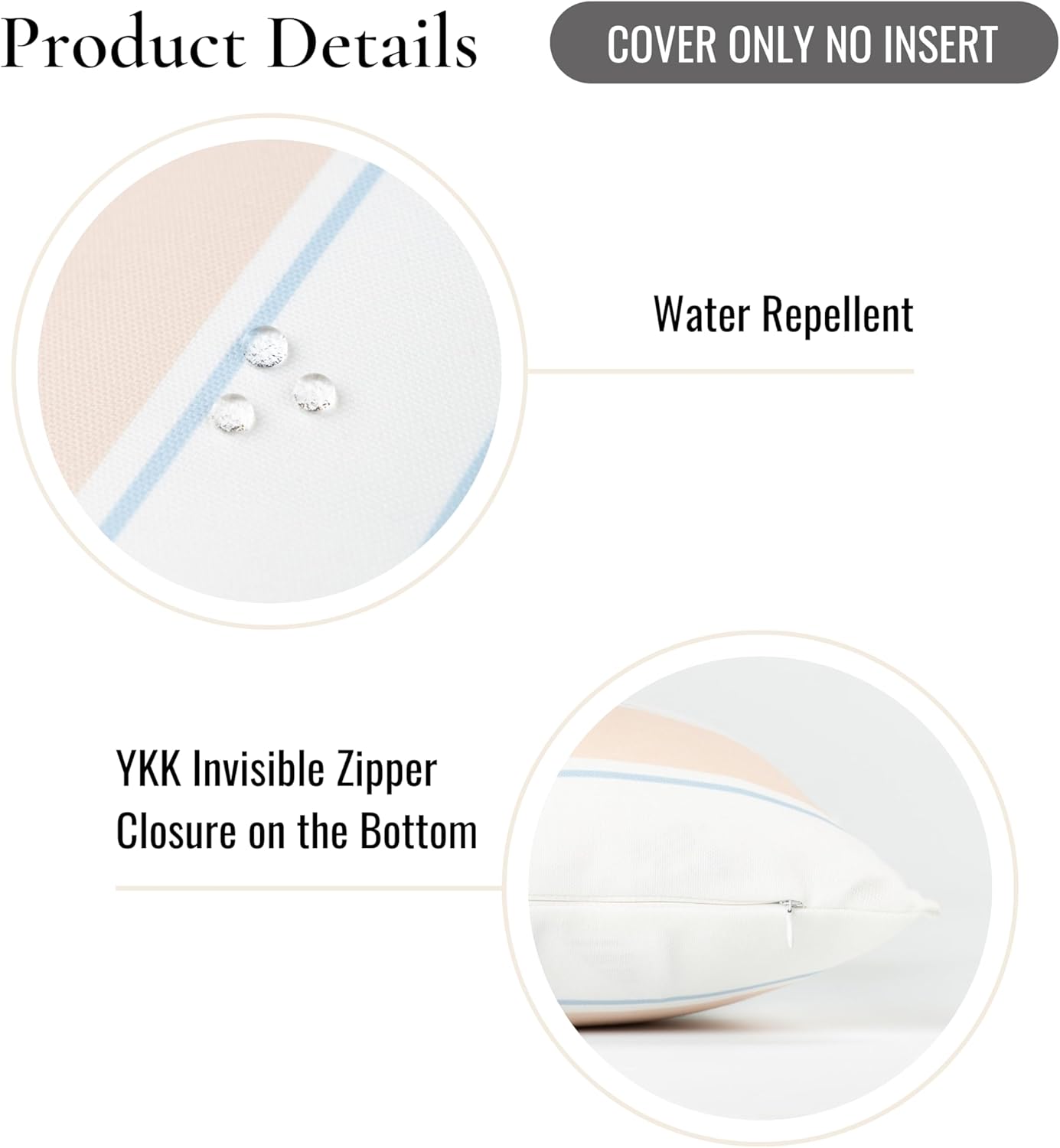 Hofdeco Premium Coastal Patio Indoor Outdoor Lumbar Pillow Cover Only, 12"x20" Water Repellent for Backyard, Couch, Baby Blue Neutral Tan Stripes