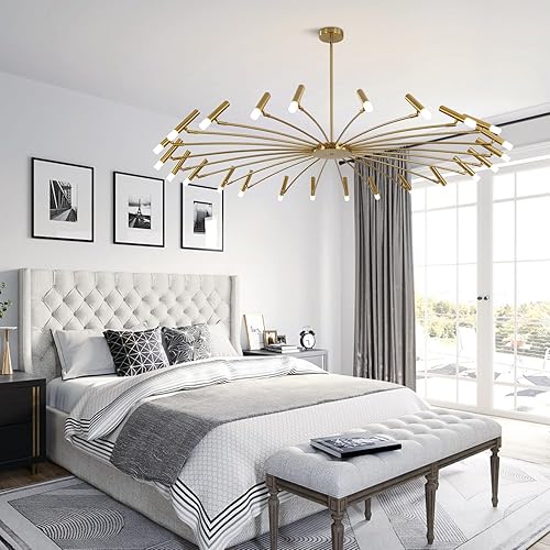 Miniatura 7 de Candelabro Sputnik extra grande de latón dorado para comedor, 24 luces, lámpara LED de mediados de siglo, moderna lámpara Sputnik de oro cepillado