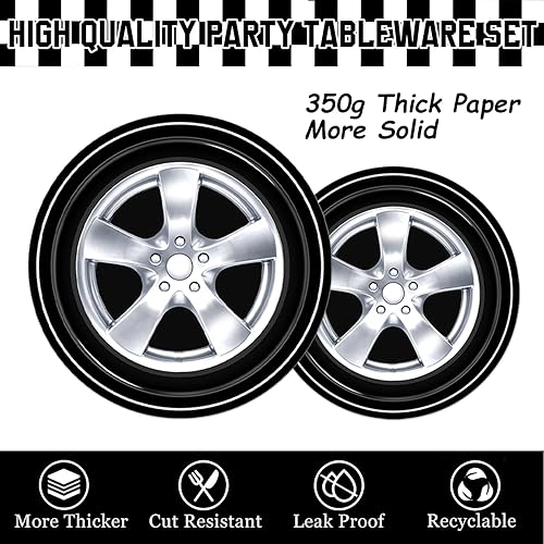 Miniatura 3 de 168 piezas de decoración de fiesta de autos de carreras, suministros de cumpleaños de autos, incluye platos, servilletas, vasos, cubiertos