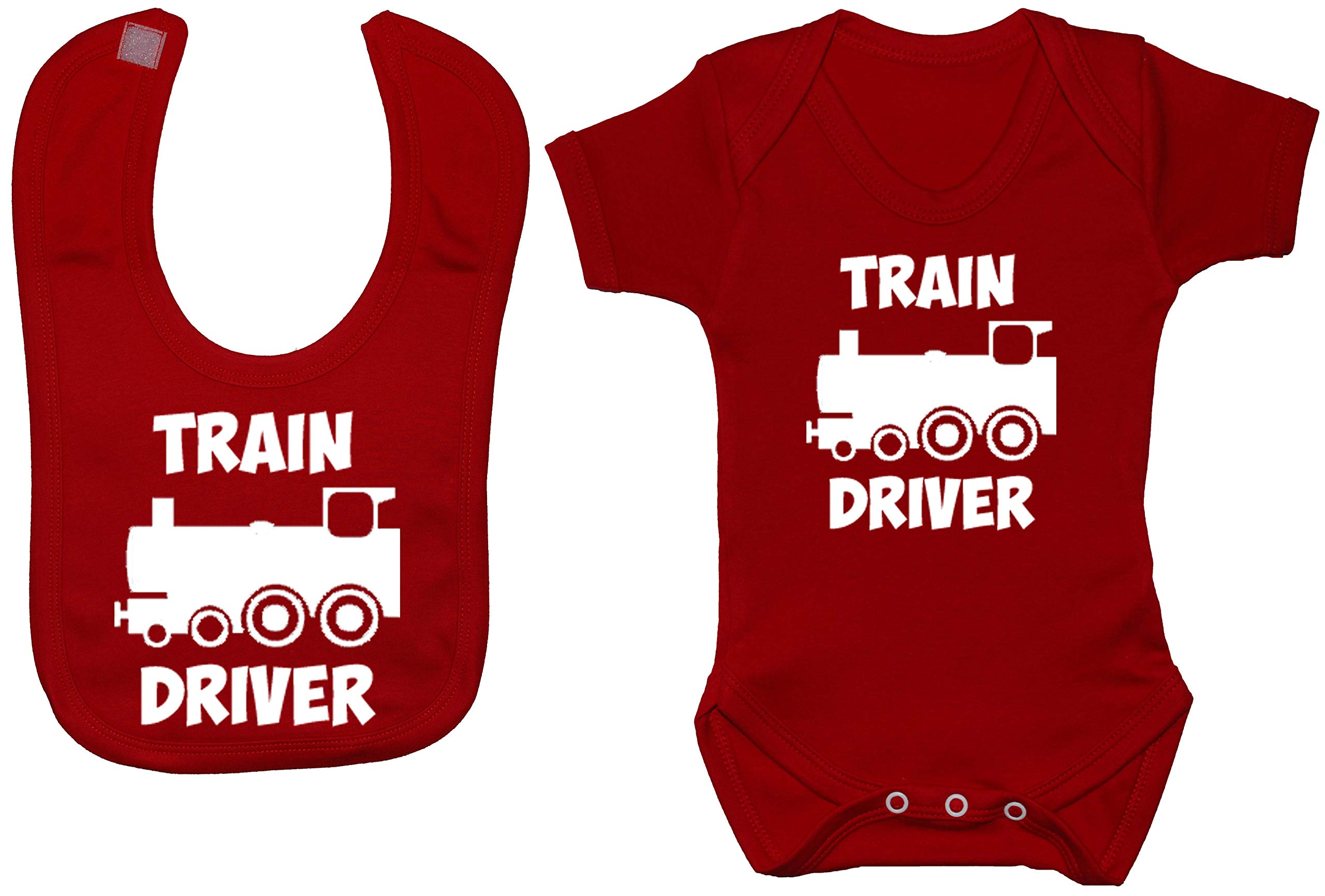 Acce Products Train Driver Baby Bodysuit/Romper & Feeding Bib - 3-6 Months - Red