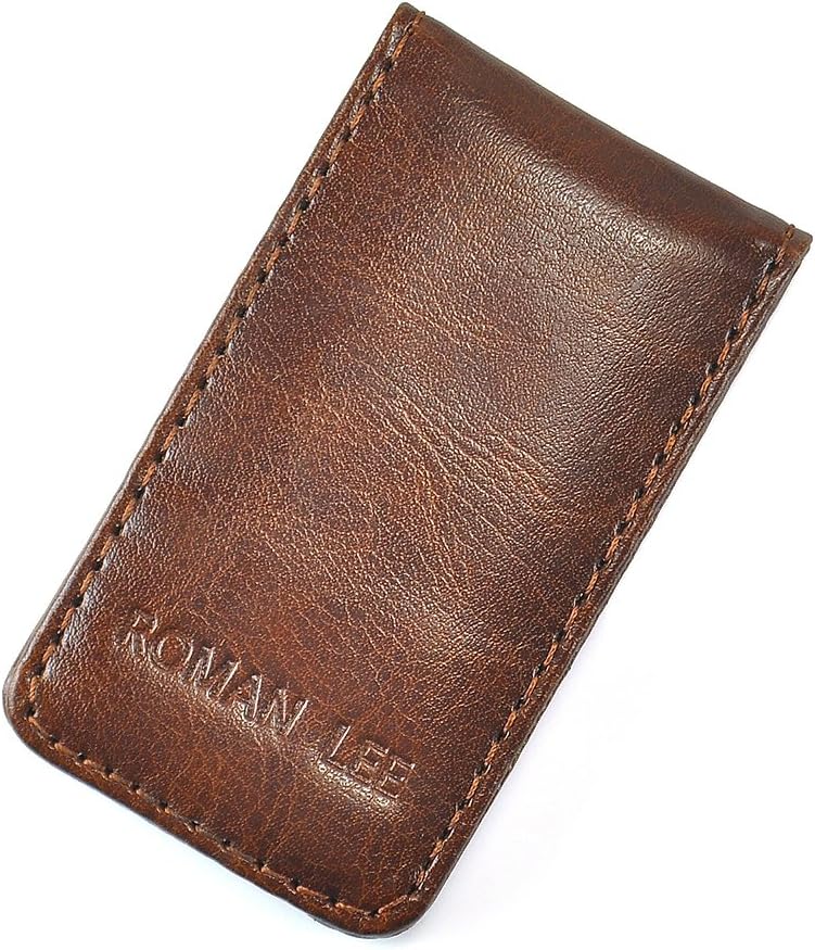 Sirius Jewelry Fashion Slim Brown Magnetic Leather Mens Money Clip