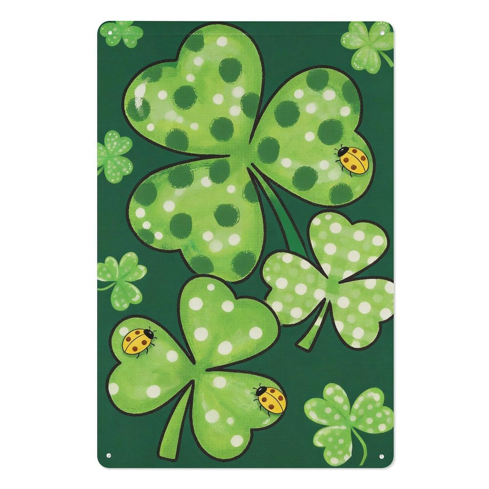 peiyeety Lucky Shamrock & Ladybug Metal Tin Sign 8x12 Inch – Vibrant Green Polka Dot Clover Wall Art, Retro Garden Flag Design for St Patrick's Day, Pub, Home, or Kitchen Décor Wall Plaque
