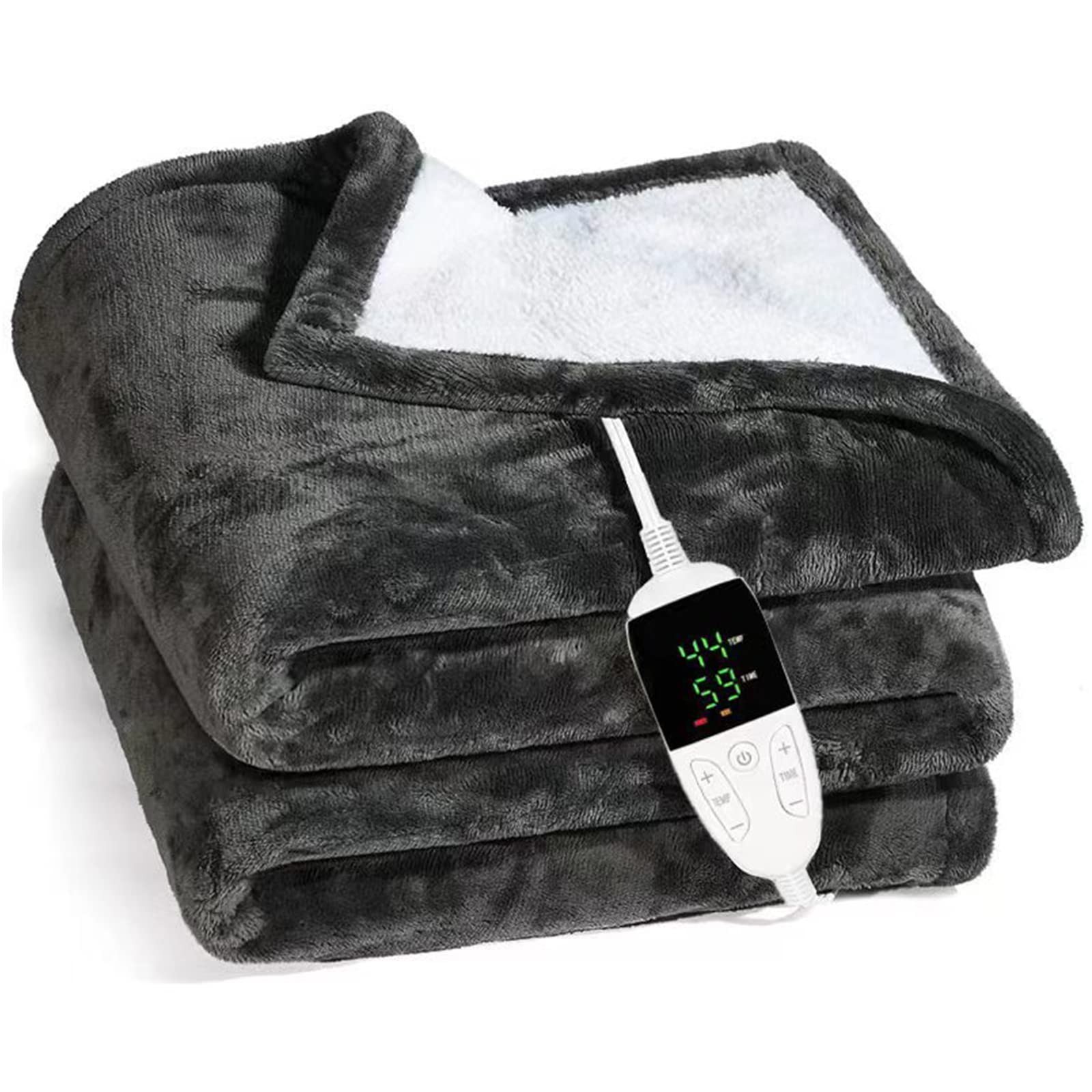 Manta Eléctrica, 6 Ajustes de Temperatura Calienta Cama, Calentador de Cama con Apagado Automático, Conector Extraíble Manta Caliente para Hogar Y Oficina,Gris,130 * 150