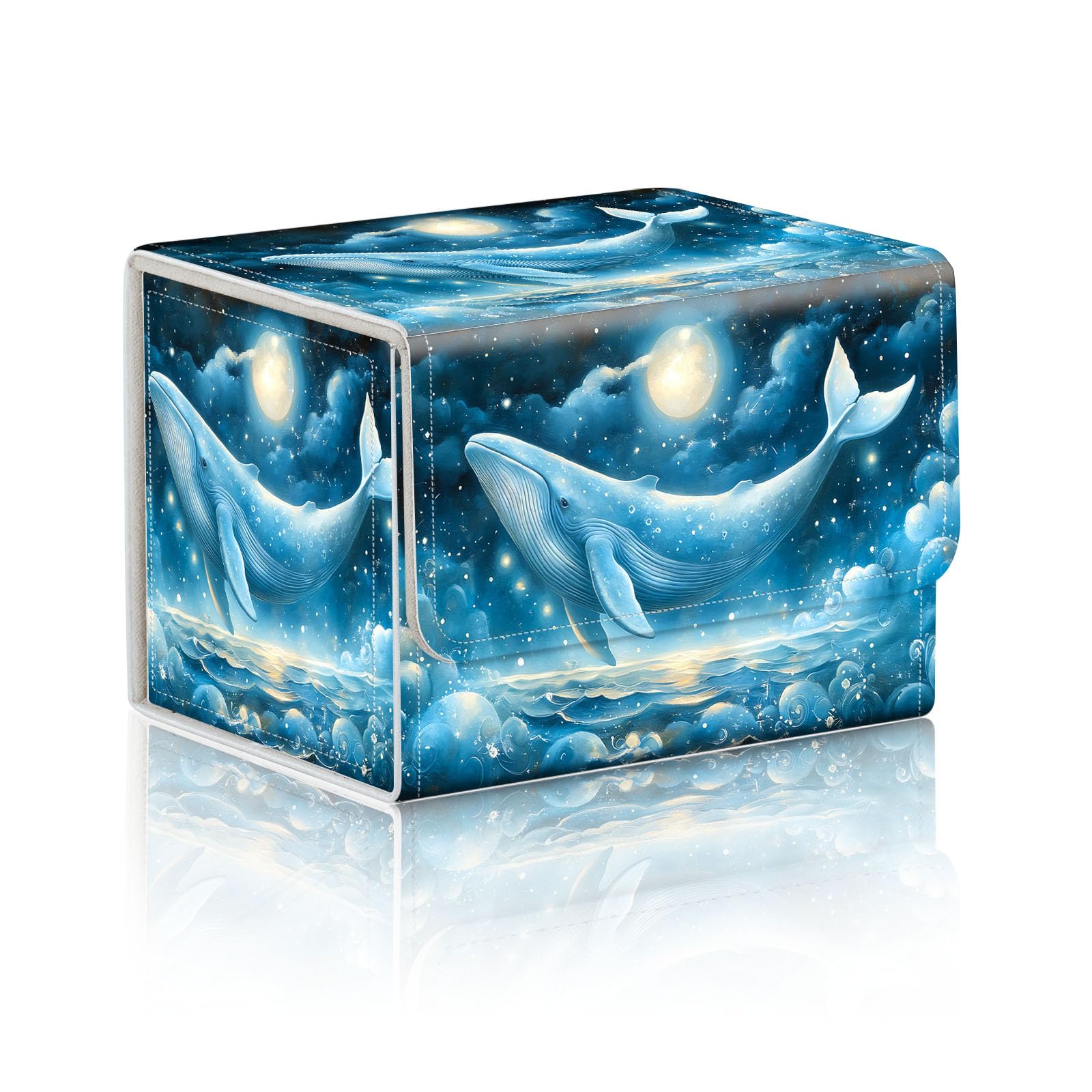 DISUOFEART Trading Card Storage Box, Holds 100+ for MTG Cards, PU Leather with Magnetic Closure, Whale Swimming in Starry Night Sky Durable Deck Box for Magic the Gathering, Trading Card Games