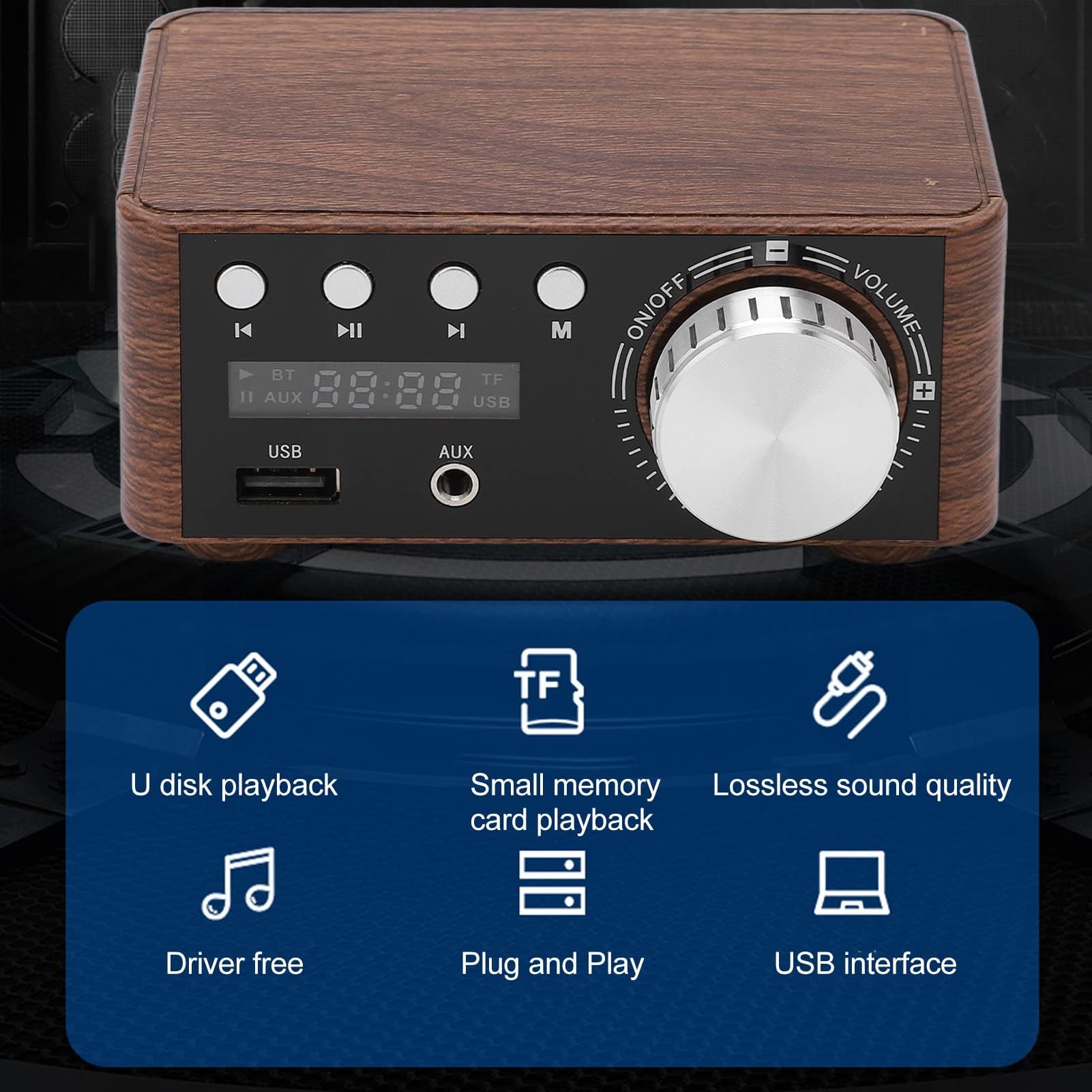 Mini Amplificateur Audio de Ampli Bluetooth 5.0, Amplificateur HiFi Numérique Stéréo 2 Canaux 50W et 50W avec Entrée USB