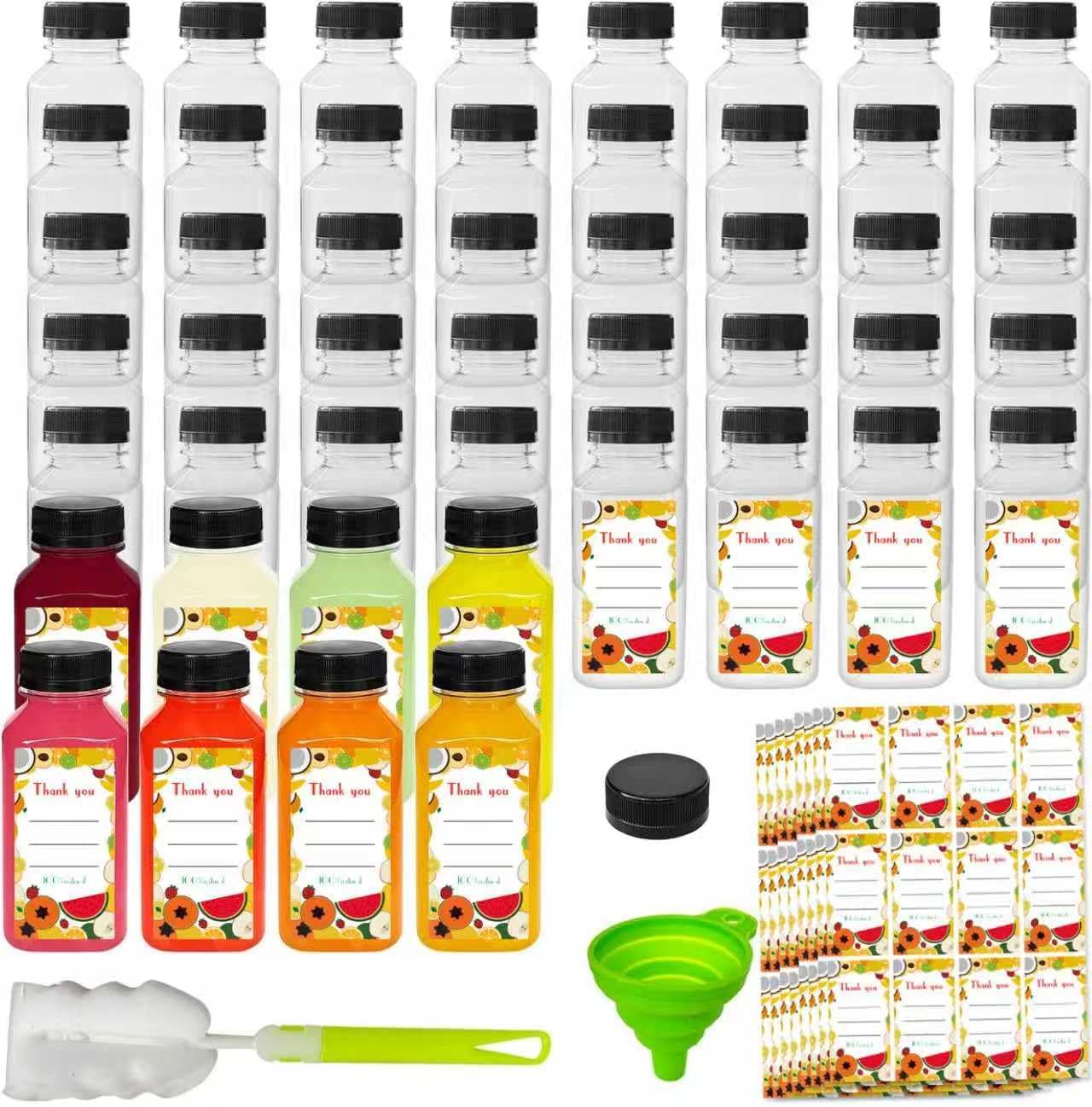 48pcs 8oz Juice bottle with caps,Plastic bottles with caps, Reusable Clear Bulk Beverage Containers for Juice, Milk and Other Beverages