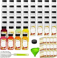 Sanyuanzhou 48 Pack 8oz Clear Juice Bottles with Leak-Proof Caps, Funnel, Brush & Waterproof Labels - Reusable BPA-Free for Milk, Smoothies