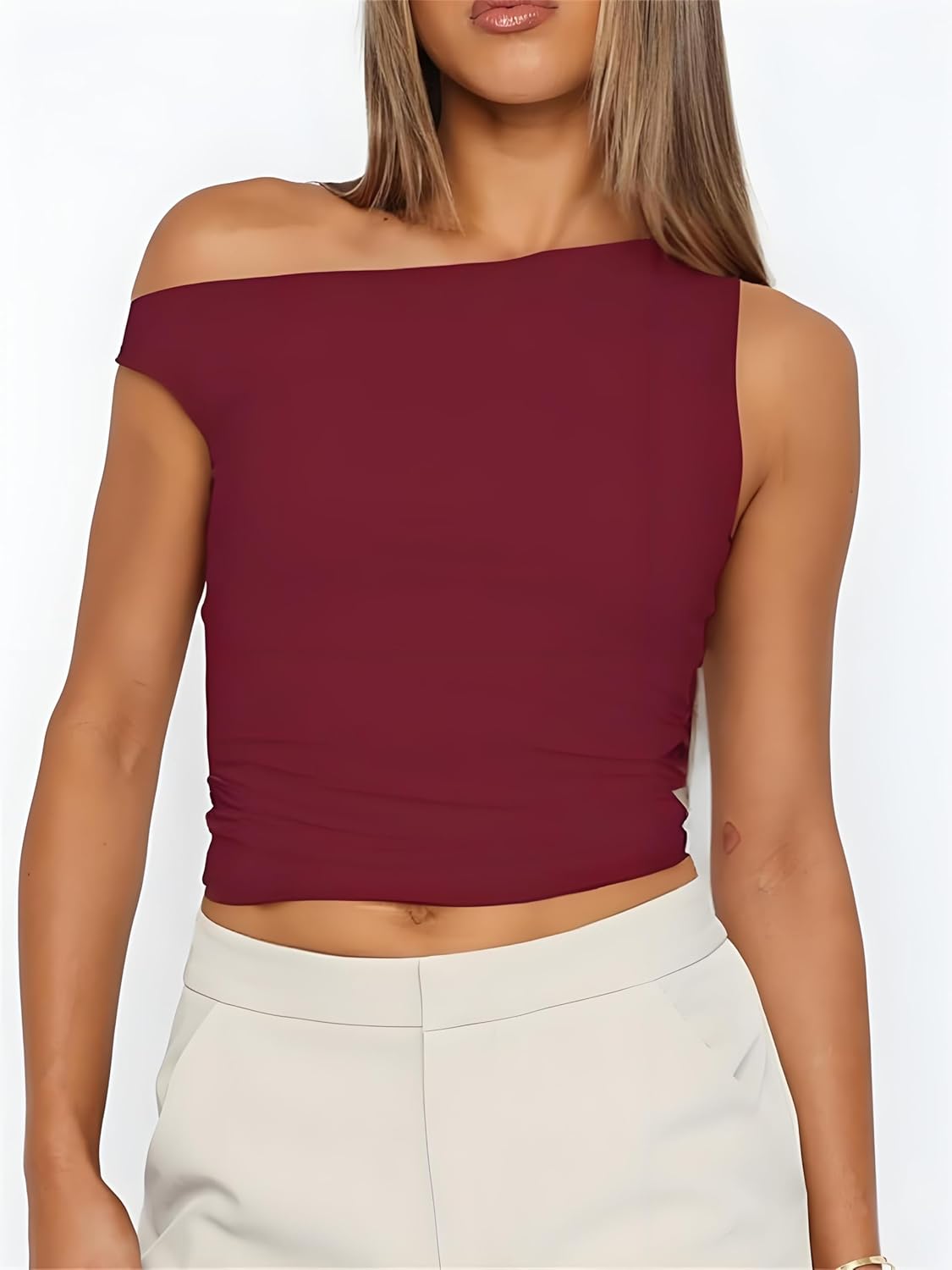 ForeFair Womens Off Shoulder Tops Sleeveless Going Out Crop Tank Tops Slim Fitted Shirts Summer Outfits Y2K Cute Tops - Image 2
