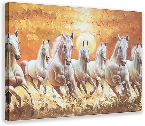 DECOSUN Lienzo decorativo para pared, diseño de siete caballos corriendo de la suerte, póster para dormitorio, oficina, habitación, regalo, estilo